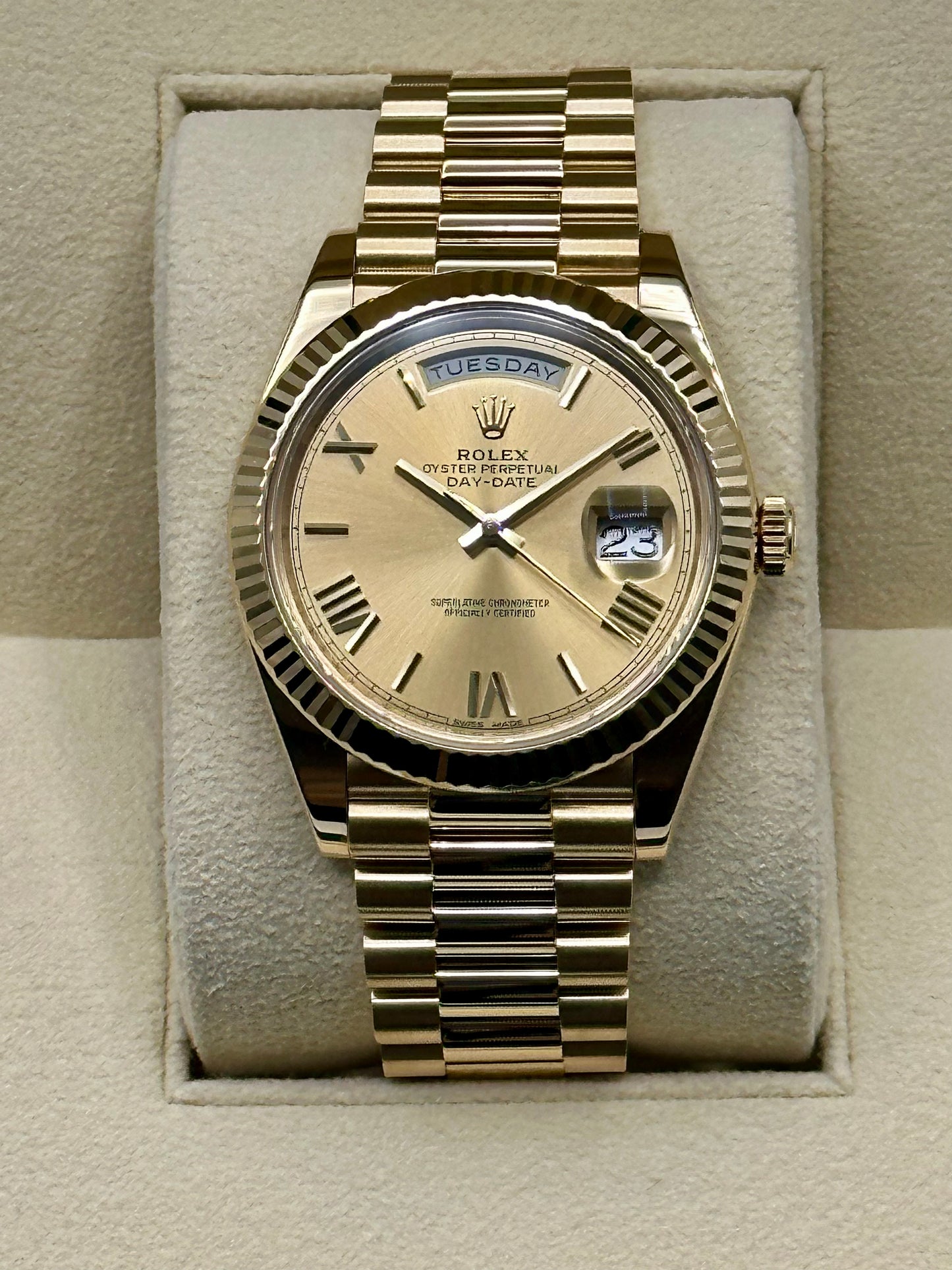 2019 Rolex Day-Date 40mm 228238 YG Champagne Roman Numeral Dial - MyWatchLLC