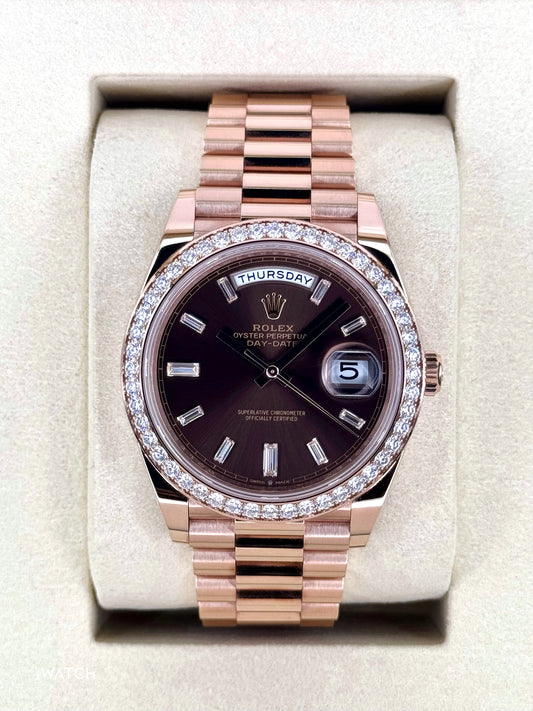 2025 Rolex Day-Date 40mm 228345RBR Rose Gold Chocolate Diamond Dial