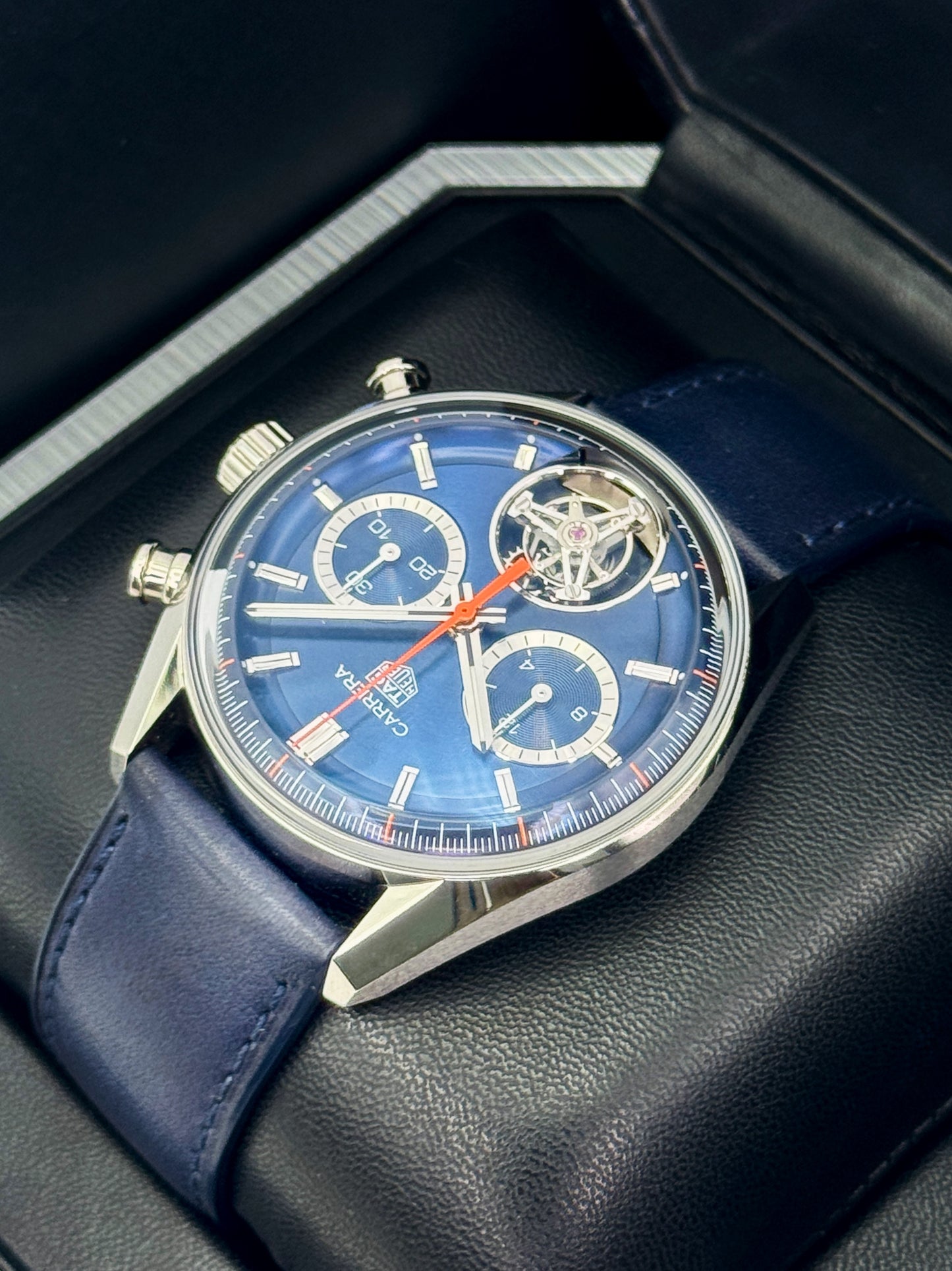 2023 TAG Heuer Carrera Tourbillon Chronograph 42mm CBS5010.FC6543 Blue Dial
