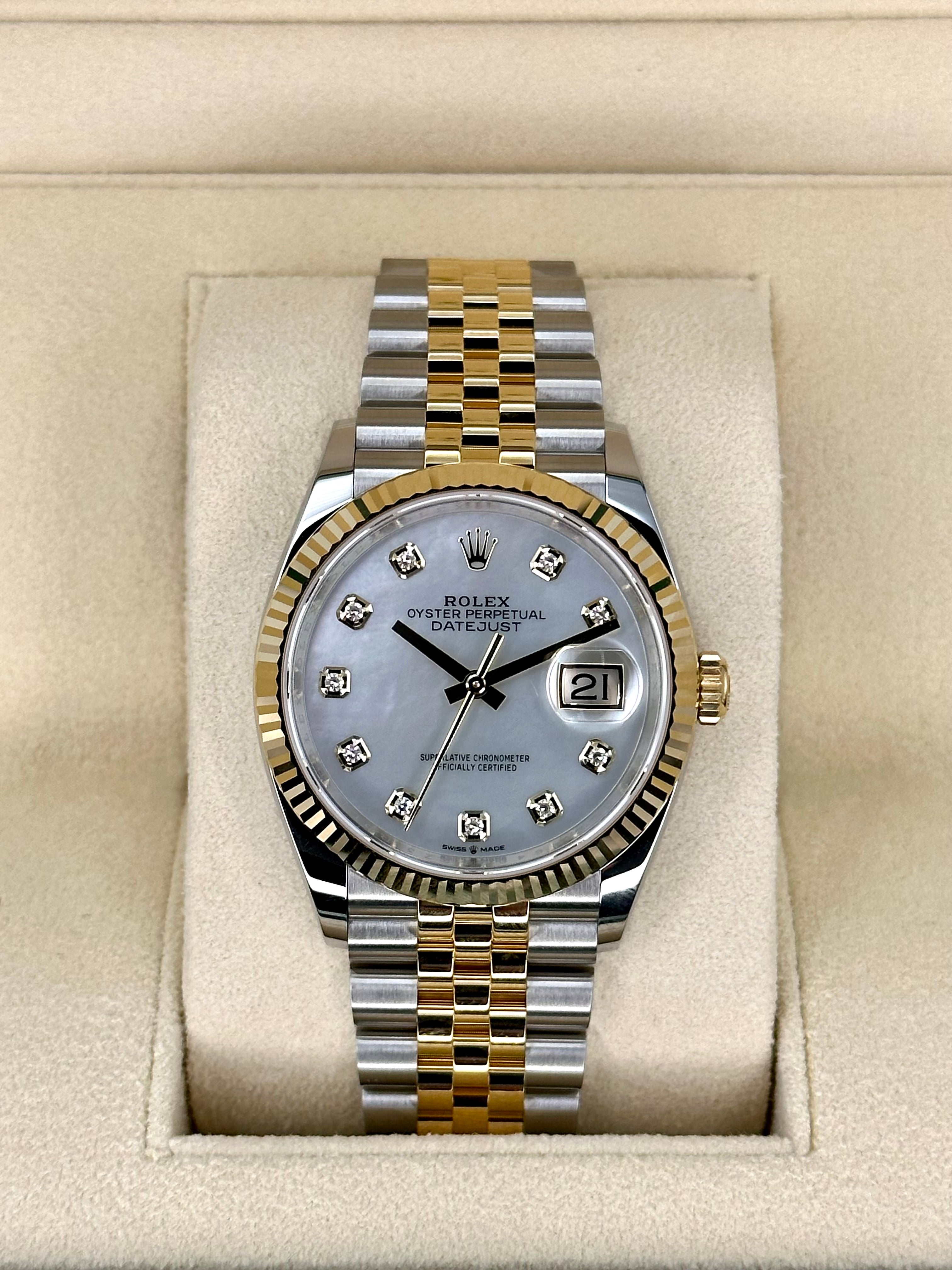 Rolex datejust 36mm mother of clearance pearl