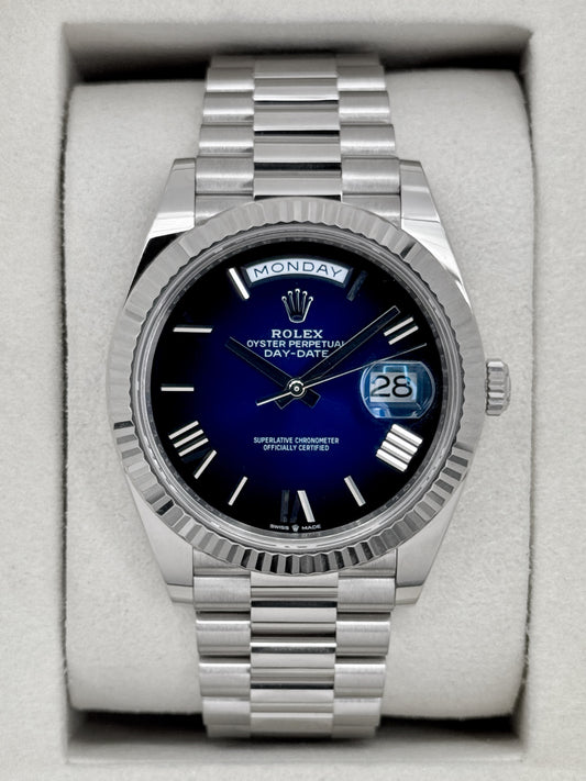 NEW 2026 Rolex Day-Date 40mm 228239 Presidential White Gold Blue Ombre Dial - MyWatchLLC