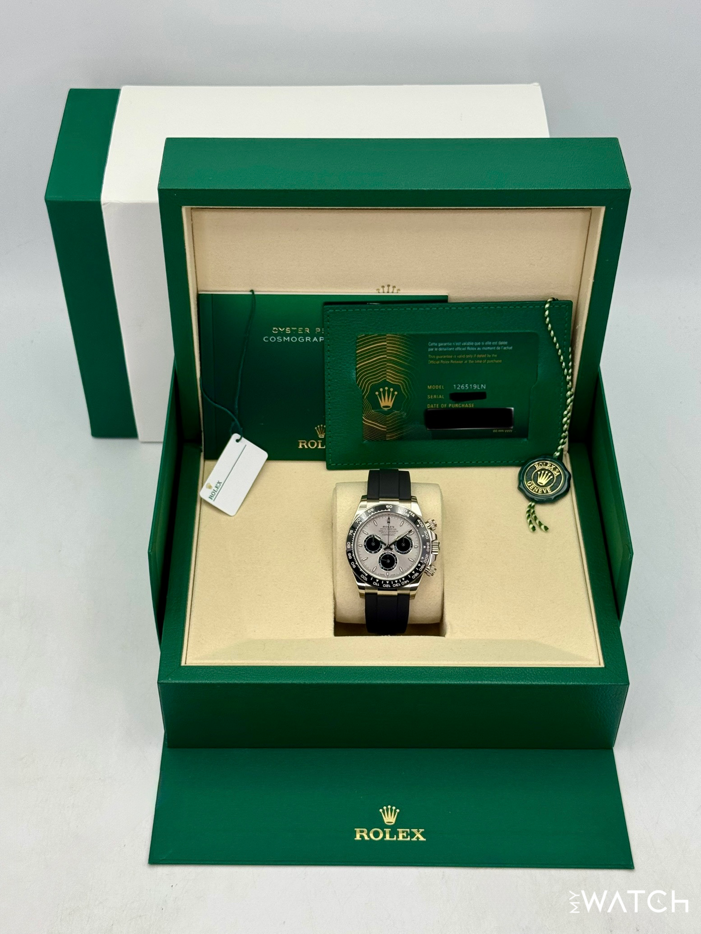 2025 Rolex Daytona 40mm 126519LN White Gold Oysterflex Silver Ghost Dial - MyWatchLLC