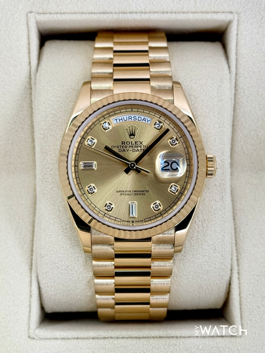 2024 Rolex Day-Date 36mm 128238 Presidential Champagne Diamond Dial