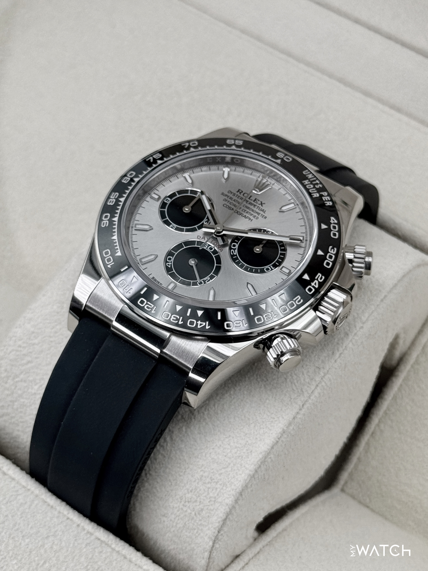 NEW 2025 Rolex Daytona 40mm 126519LN White Gold Oysterflex Silver Ghost Dial - MyWatchLLC
