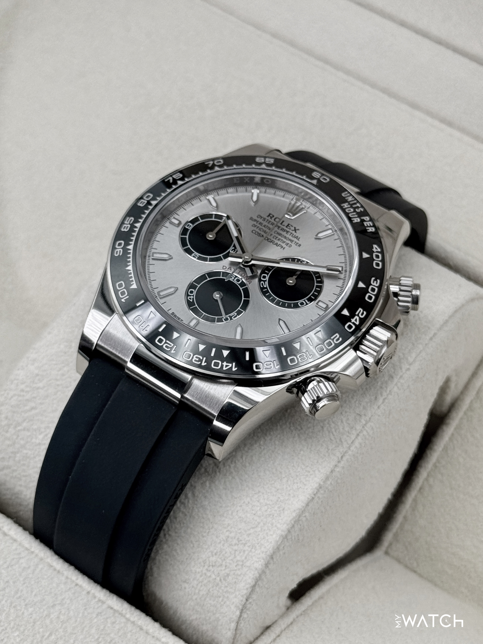 NEW 2025 Rolex Daytona 40mm 126519LN White Gold Oysterflex Silver Ghost Dial - MyWatchLLC