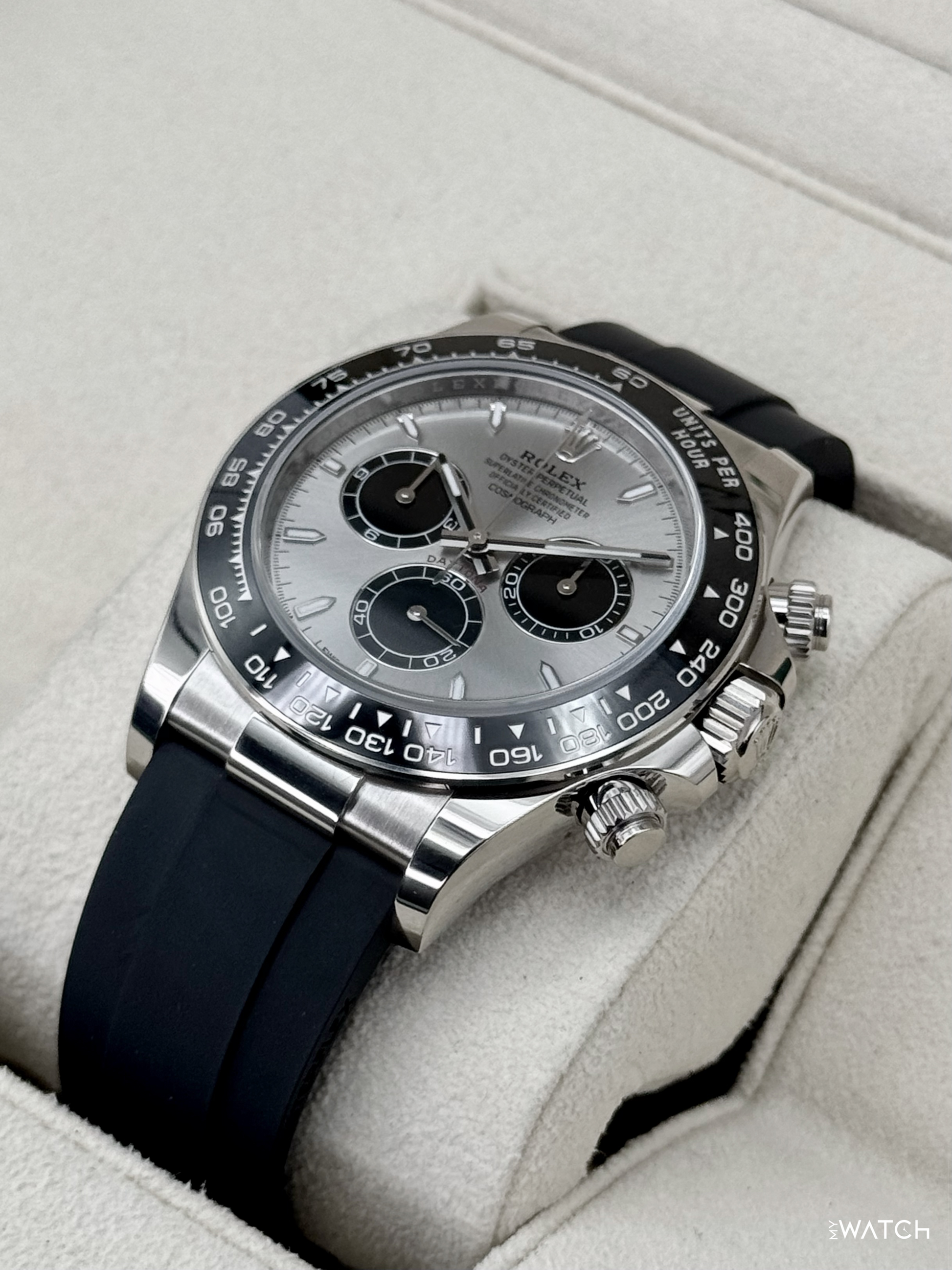 2024 Rolex Daytona 40mm 126519LN White Gold Oysterflex Silver Ghost Dial - MyWatchLLC