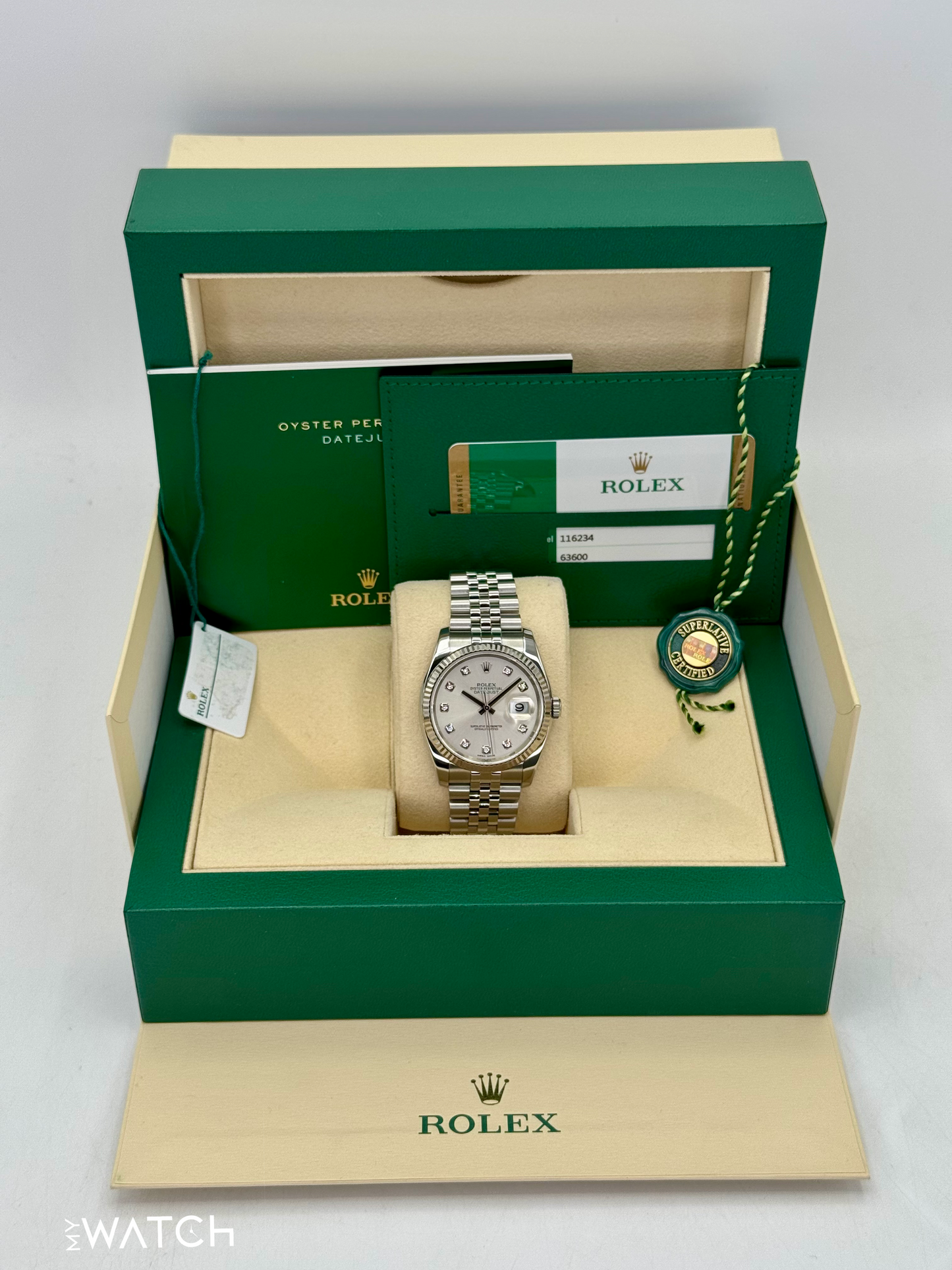 2017 Rolex Datejust 36mm 116234 Stainless Steel Jubilee Silver Diamond Dial