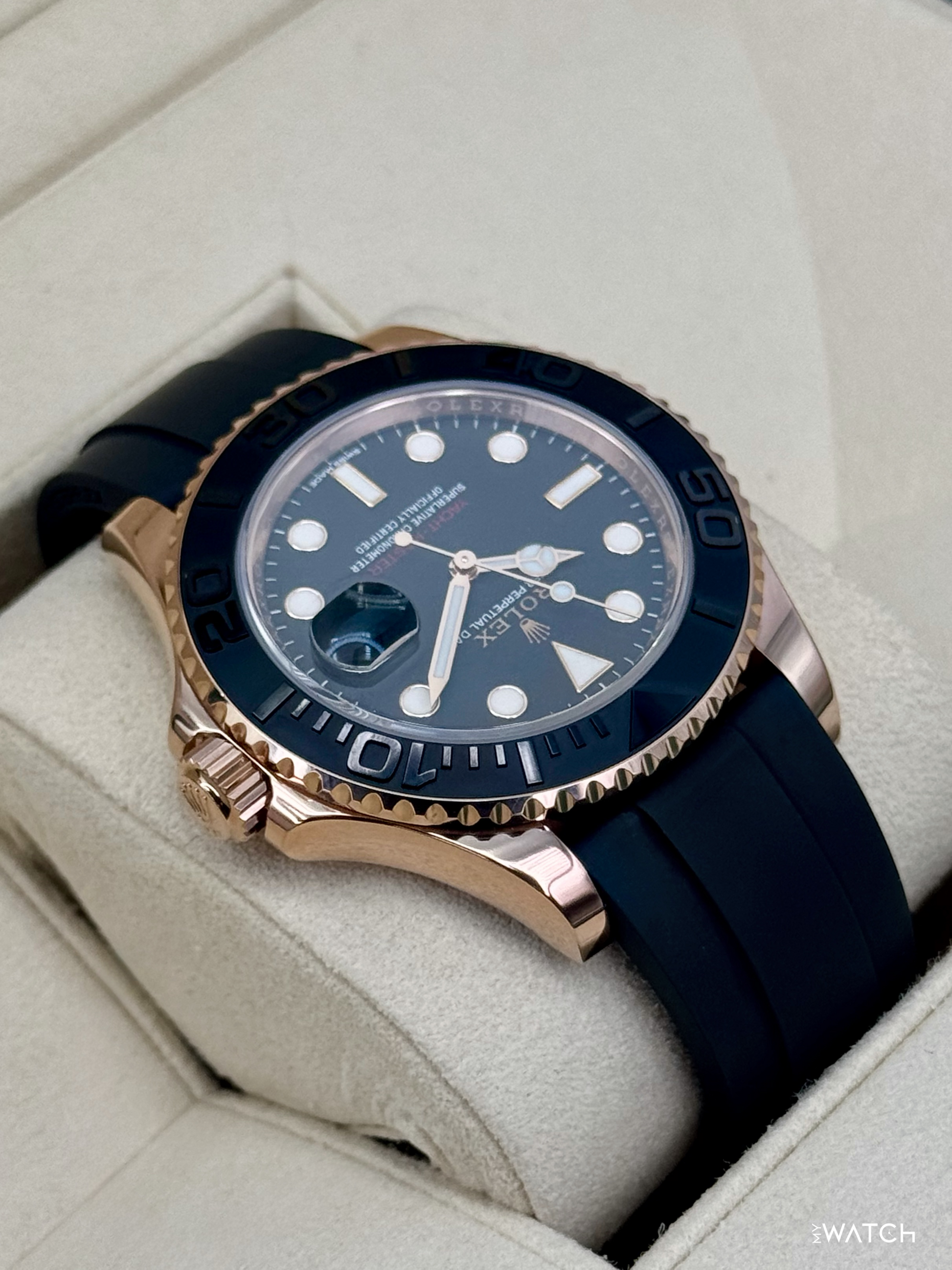 2019 Rolex Yacht-Master 40mm 116655 Rose Gold Oysterflex Black Dial - MyWatchLLC