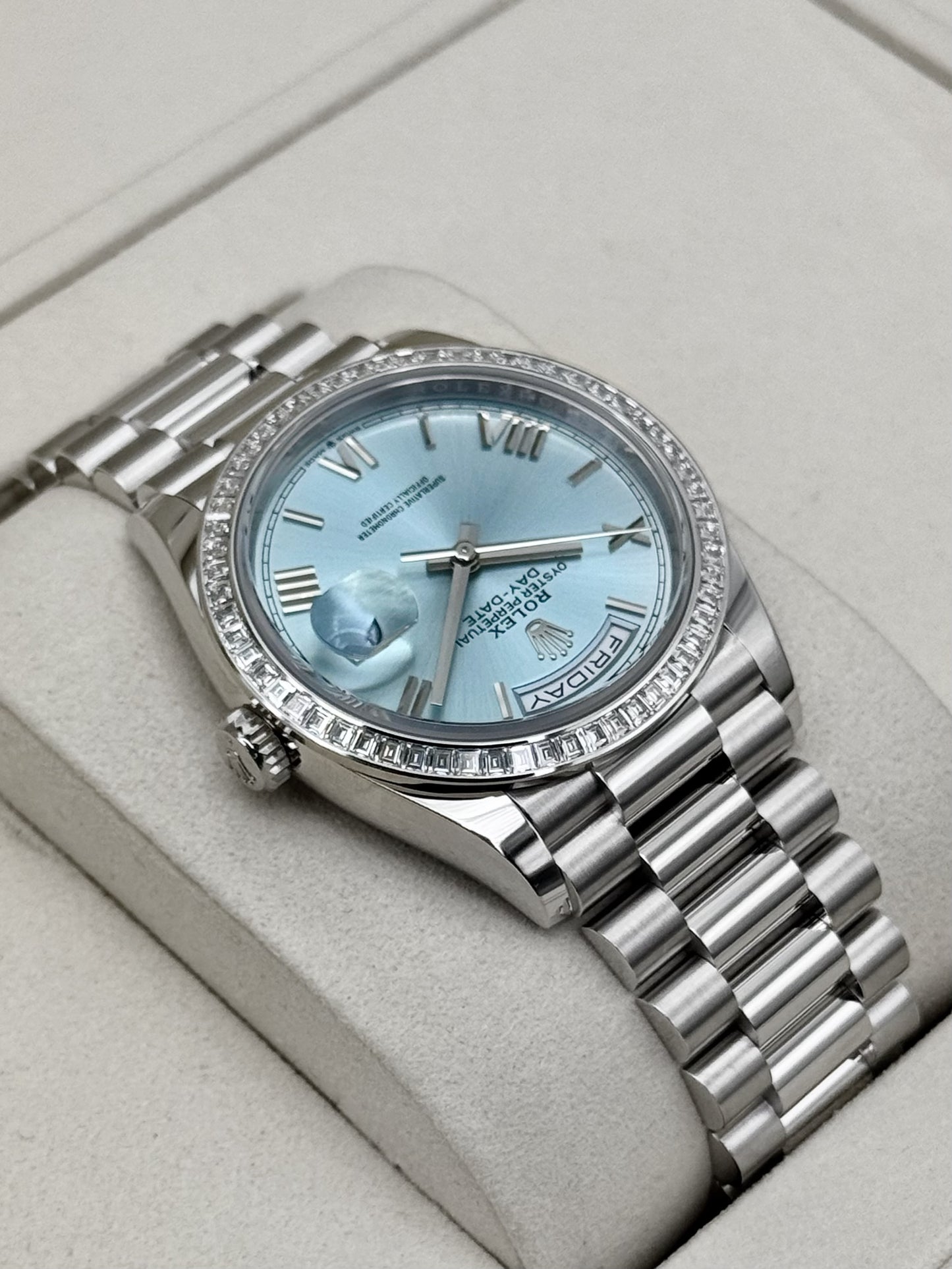 NEW 2026 Rolex Day-Date 40mm 128396TBR Ice Blue Roman Numeral Dial