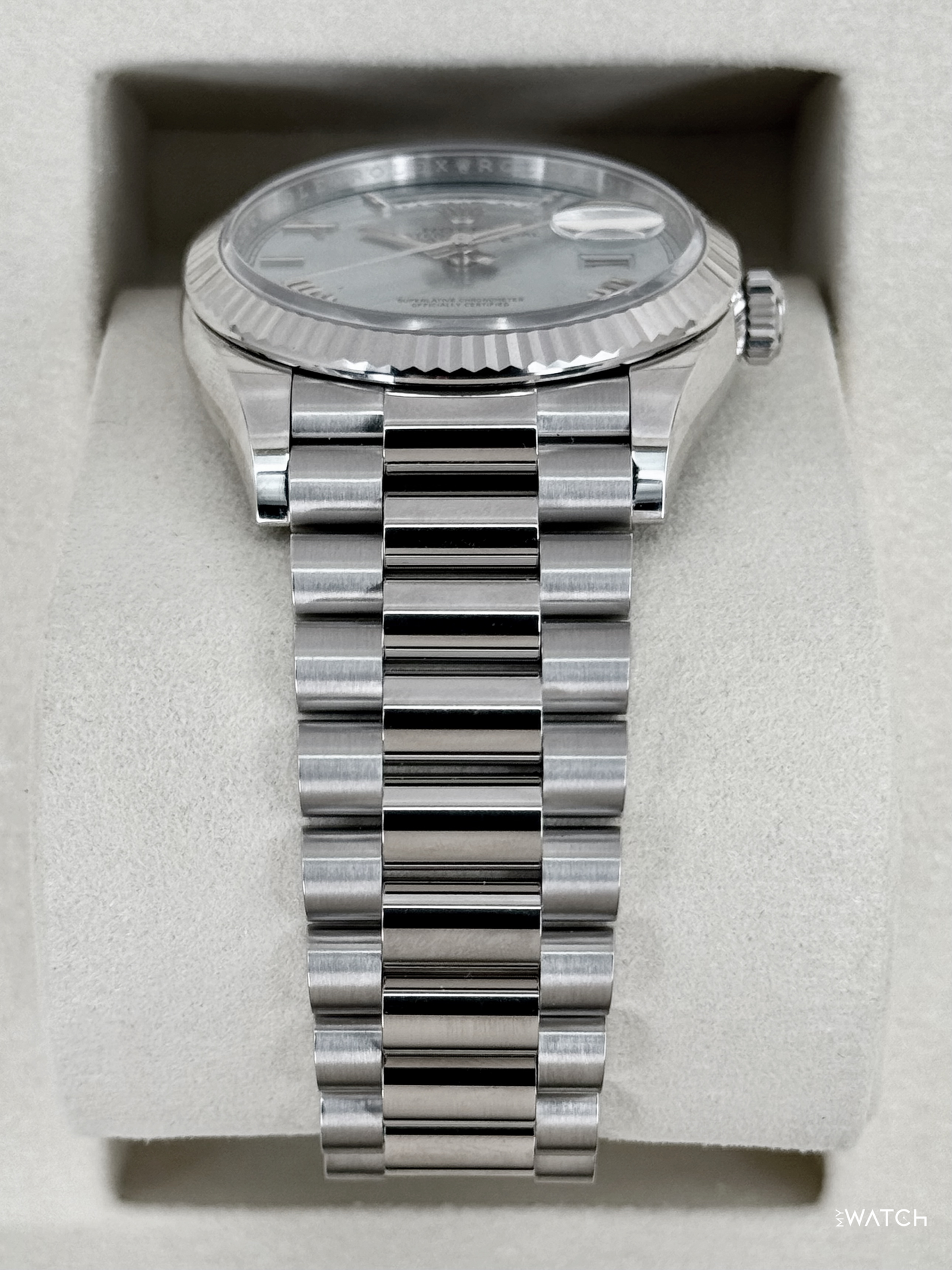 NEW 2026 Rolex Day-Date Platinum 36mm 128236 Ice Blue Roman Dial - MyWatchLLC