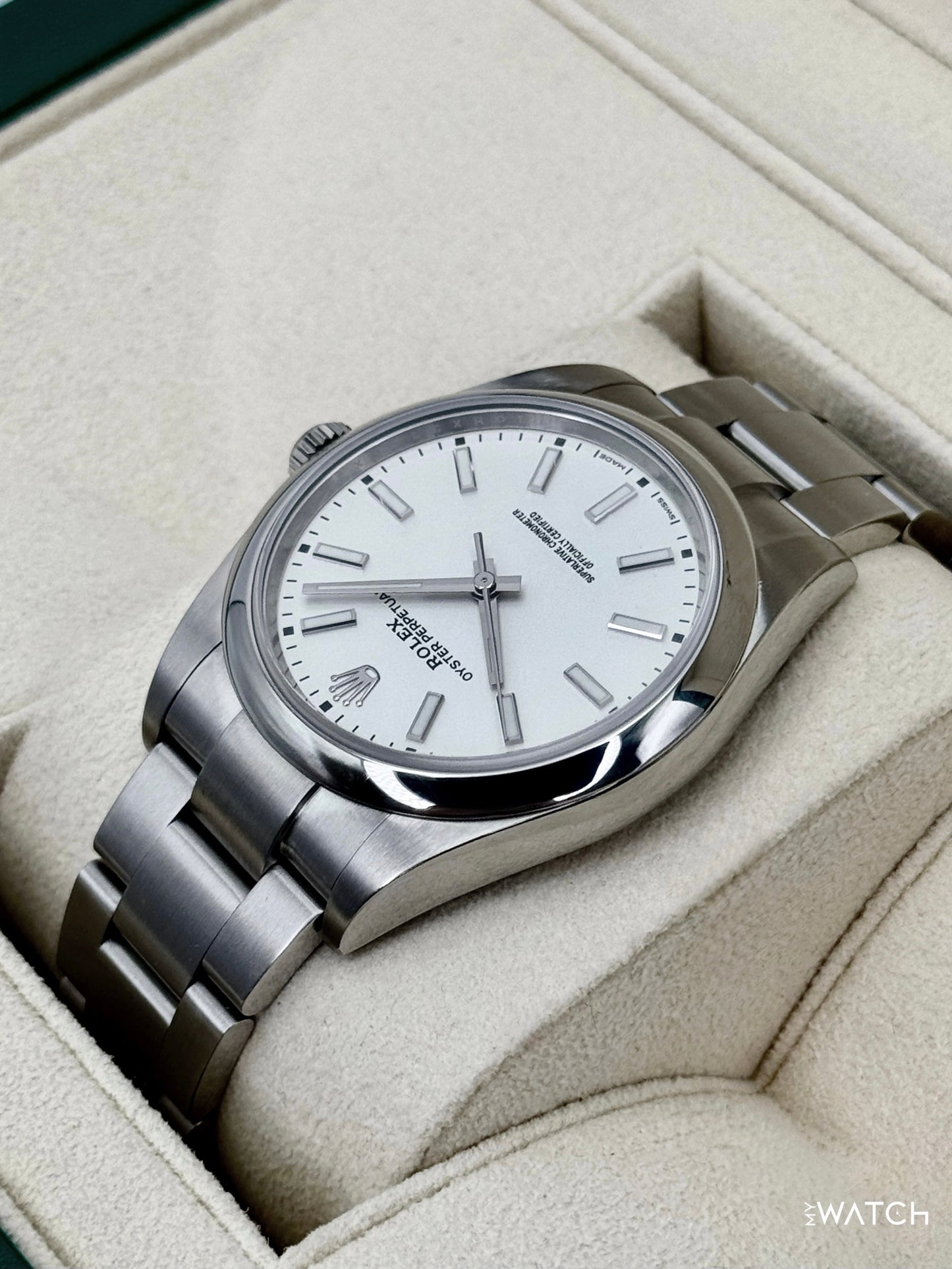 2019 Rolex Oyster Perpetual 39mm 114300 Stainless Steel White Dial - MyWatchLLC