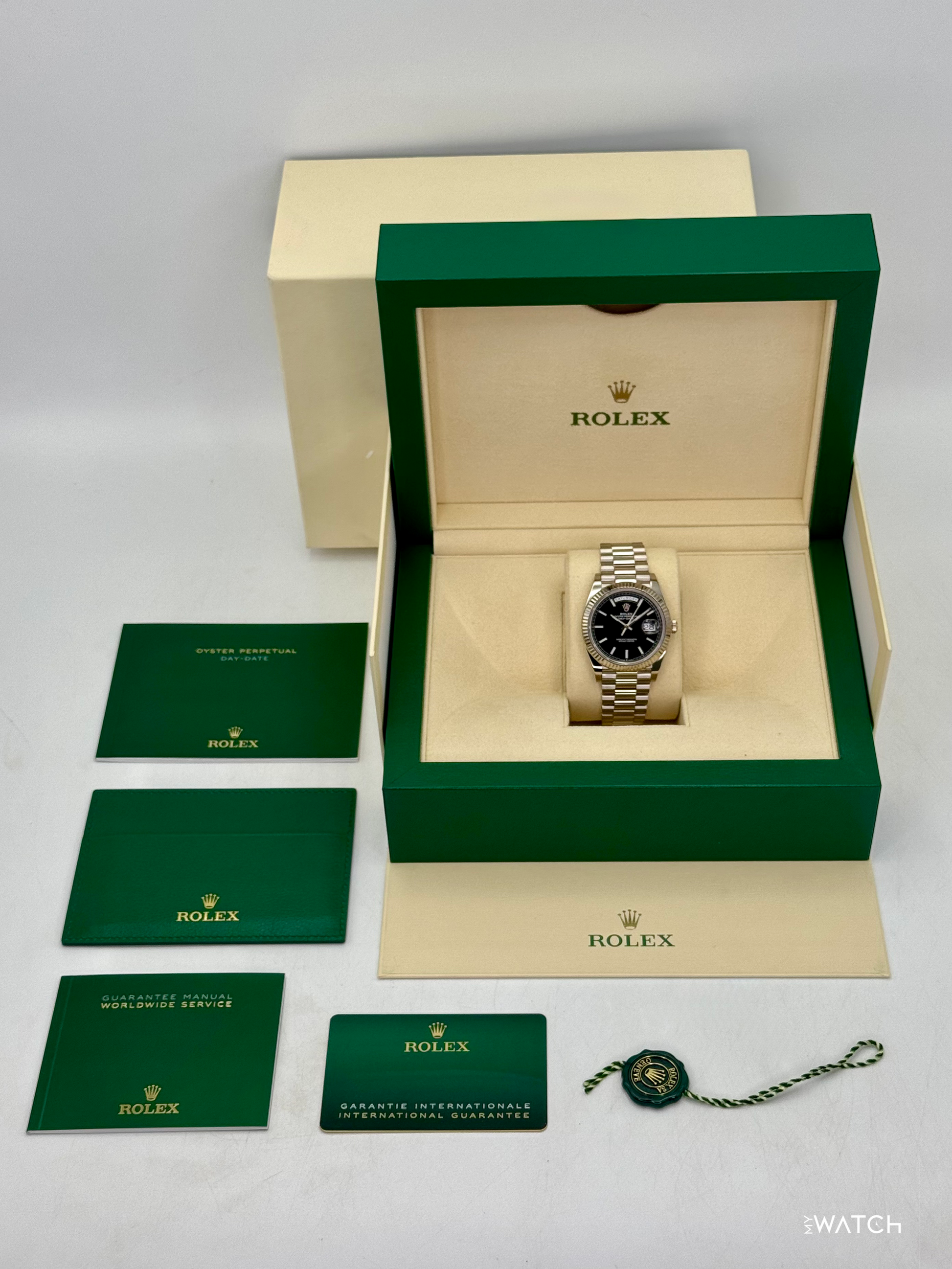 2025 Rolex Day-Date 40mm 228239 Presidential 18kt White Gold Black Dial - MyWatchLLC