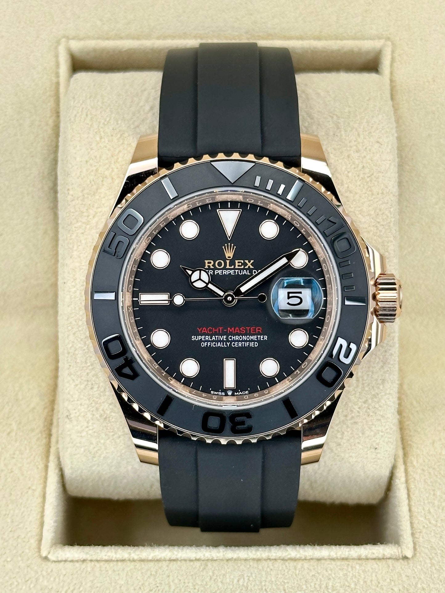 NEW 2023 Rolex Yacht-Master 40mm 126655 Rose Gold Oysterflex Black Dial - MyWatchLLC