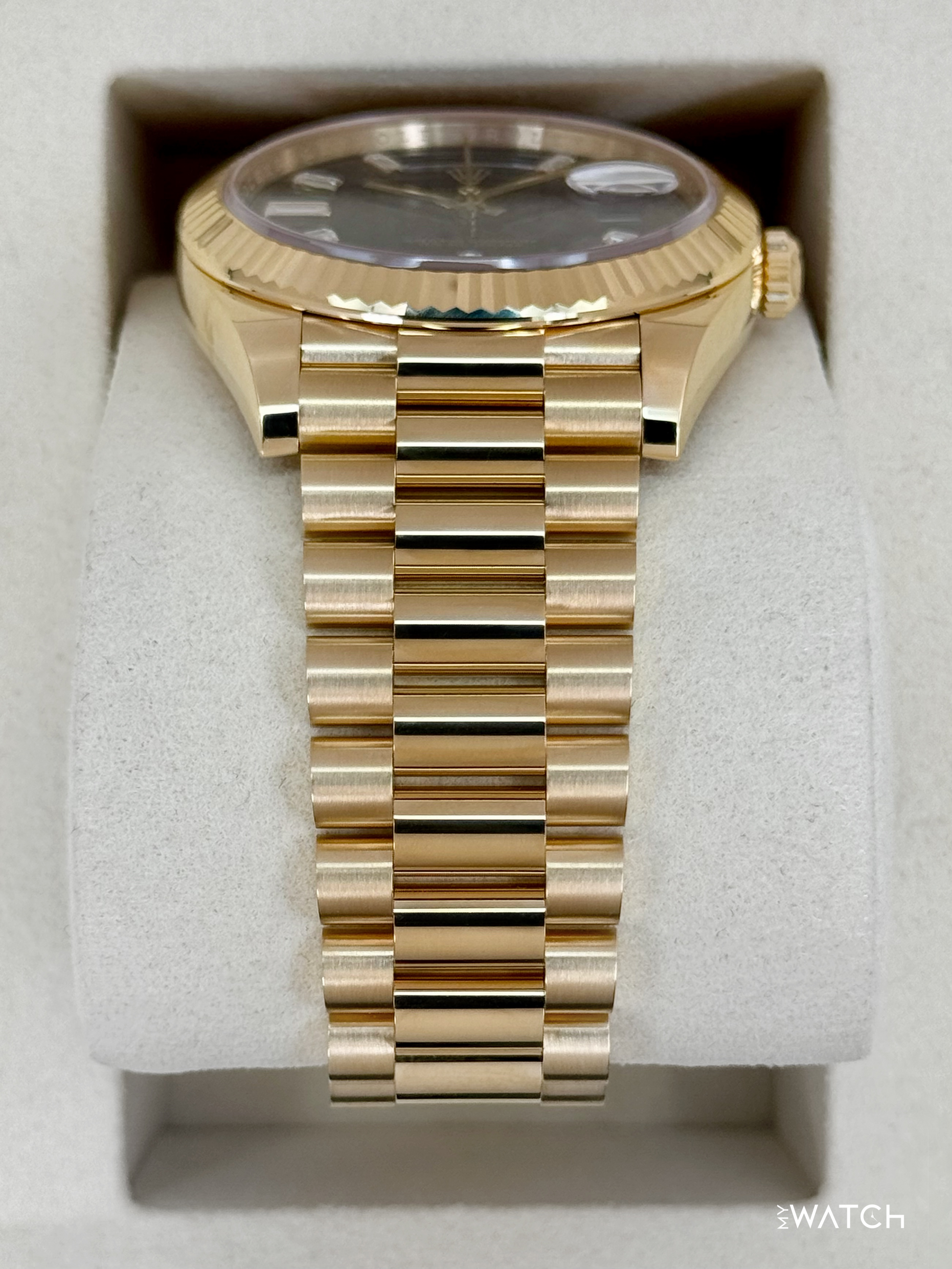 NEW 2026 Rolex Day-Date 40mm 228238 Yellow Gold Black Diamond Dial - MyWatchLLC