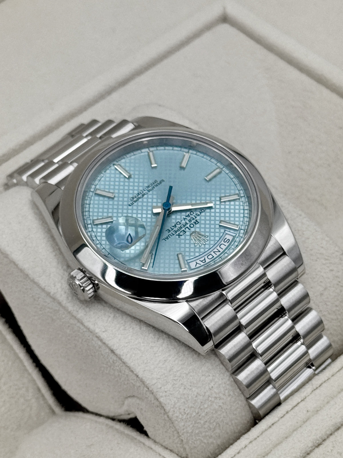 2022 Rolex Day-Date 40mm 228206 Platinum Blue Motif Dial