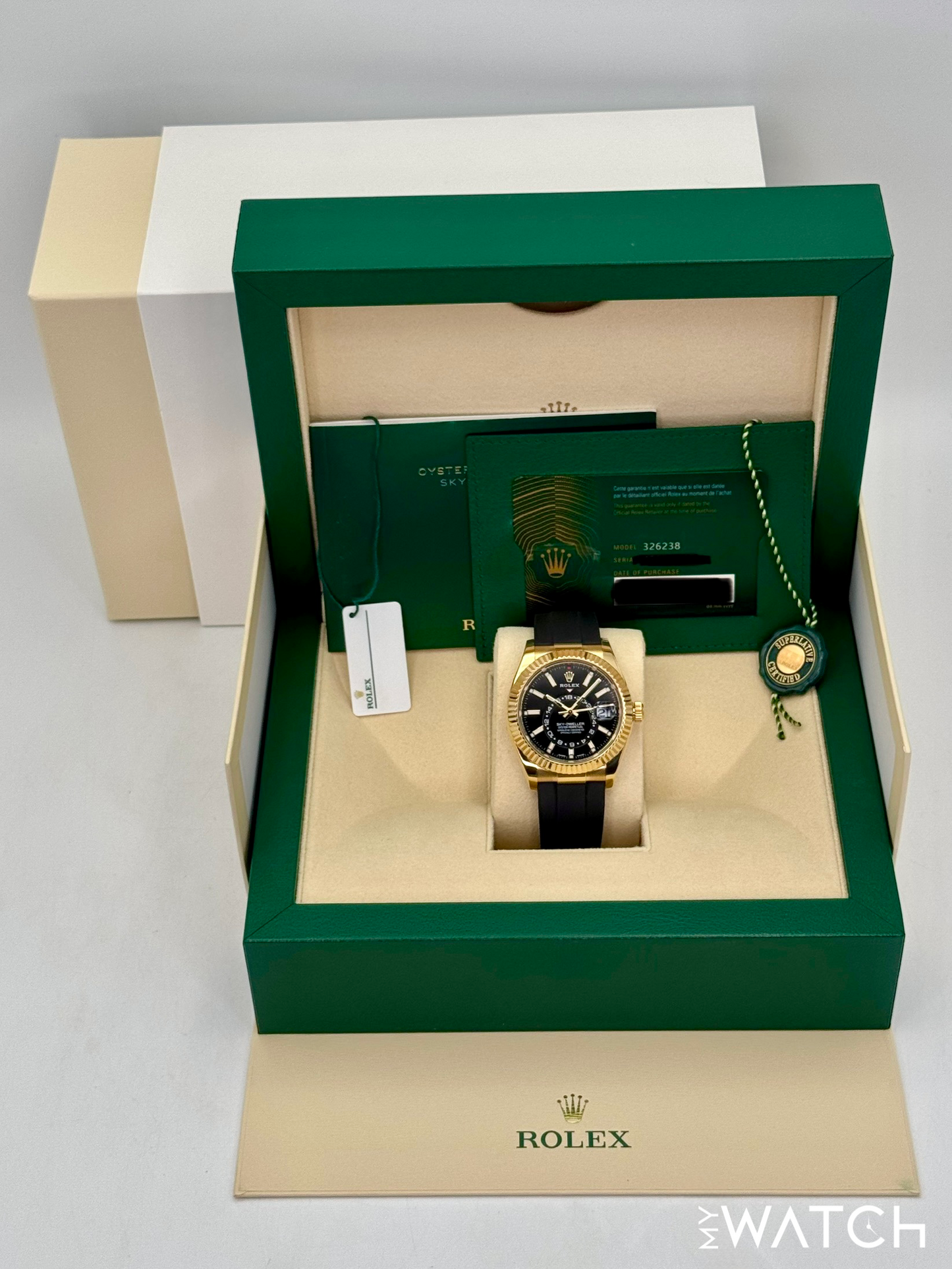 2022 Rolex Sky-Dweller 42mm 326238 Yellow Gold Oysterflex Black Dial