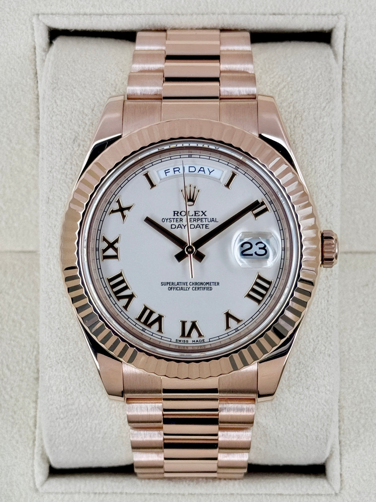 2016 Rolex Day-Date II 41mm 218235 Presidential 18kt Rose Gold Ivory White Dial