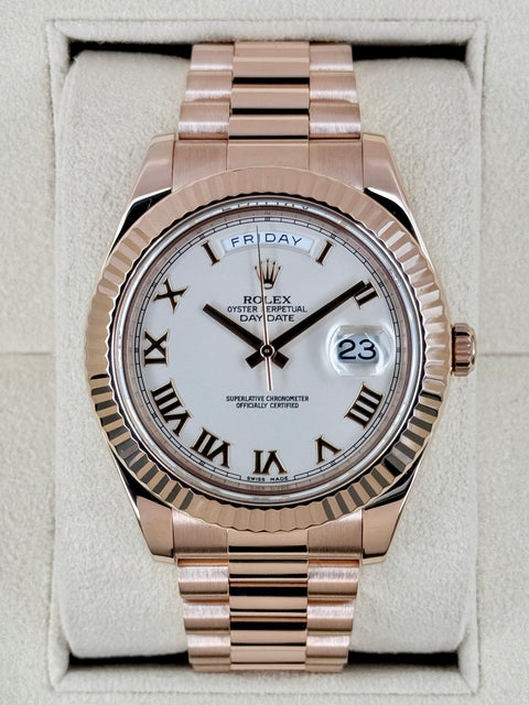 2016 Rolex Day-Date II 41mm 218235 Presidential 18kt Rose Gold Ivory White Dial