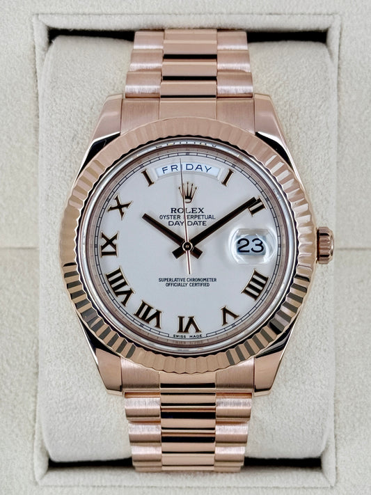 2016 Rolex Day-Date II 41mm 218235 Presidential 18kt Rose Gold Ivory White Dial