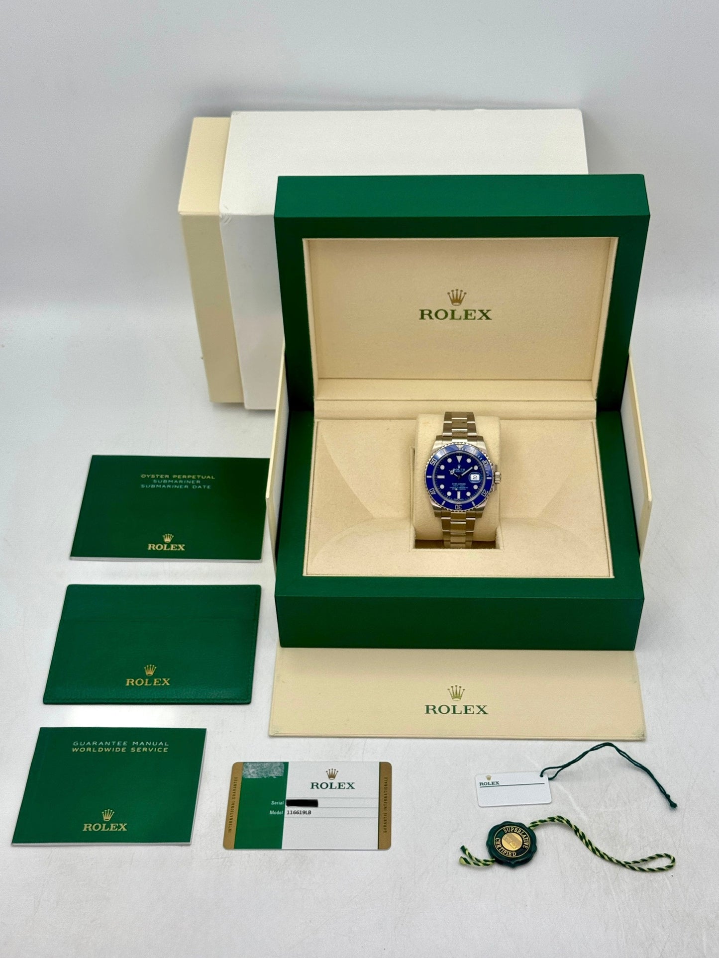 2016 Rolex Submariner Smurf 40mm 116619LB White Gold Blue Dial