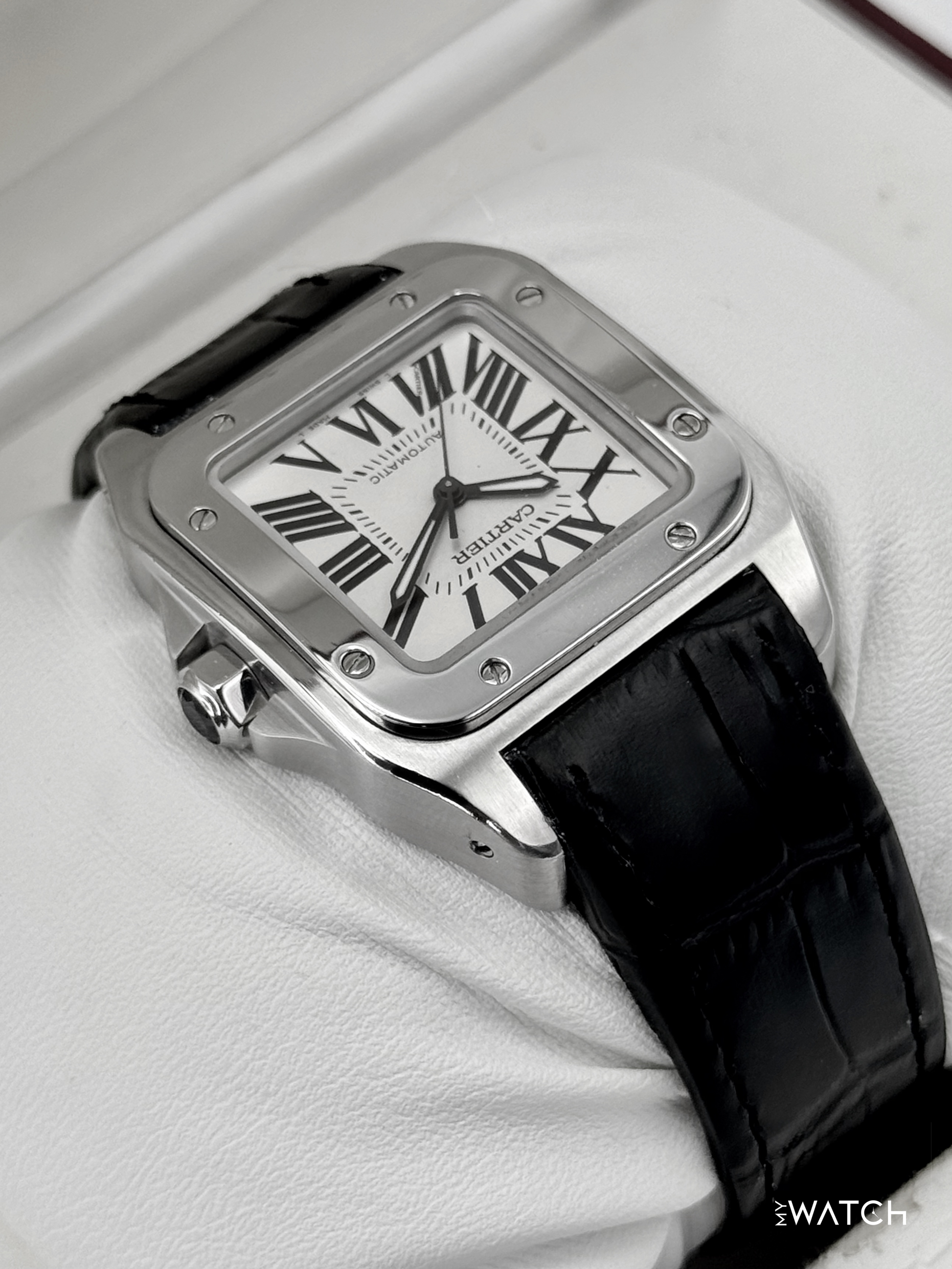 Cartier Santos 100 33mm 2878 Stainless Steel White Dial - MyWatchLLC