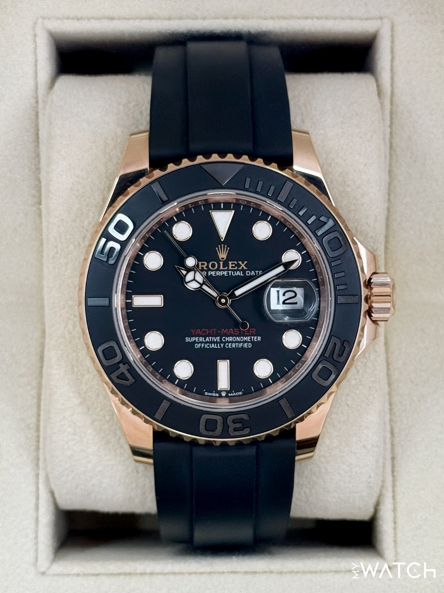 2023 Rolex Yacht-Master 40mm 126655 Rose Gold Oysterflex Black Dial (STICKERED)