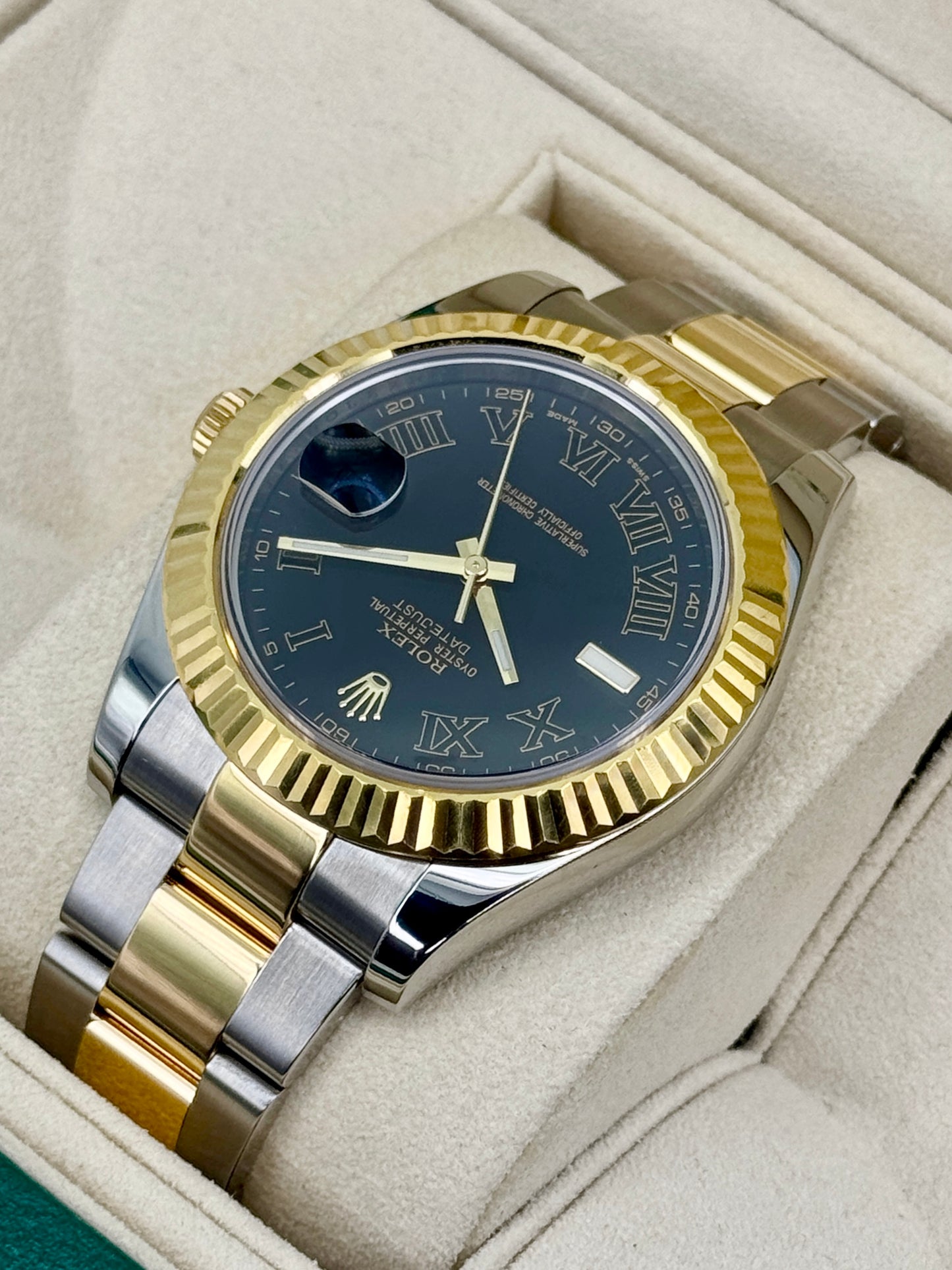 2010 Rolex Datejust II 41mm 116333 Two-Tone Oyster Grey Black Roman Numeral Dial