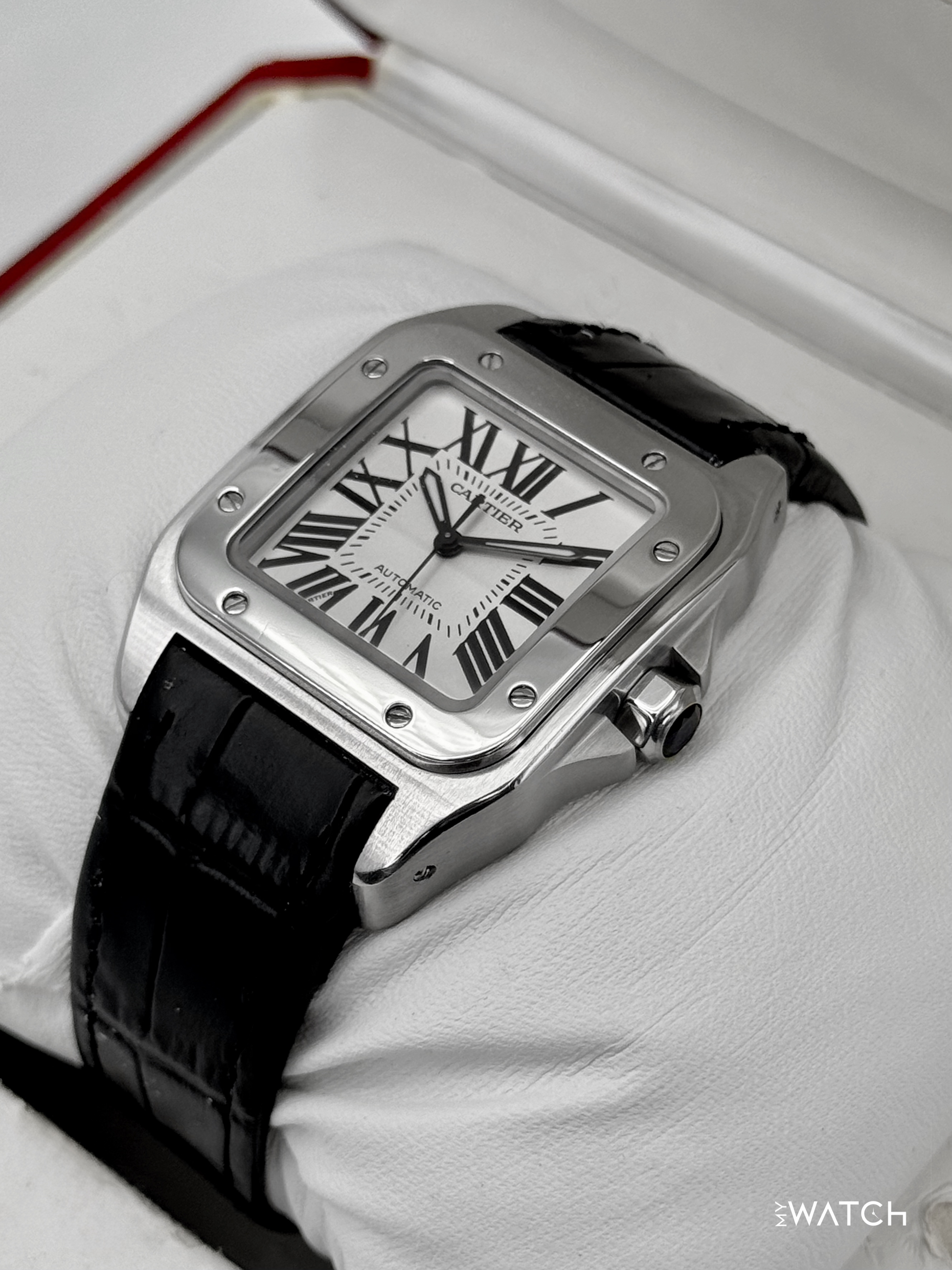 Cartier Santos 100 33mm 2878 Stainless Steel White Dial - MyWatchLLC