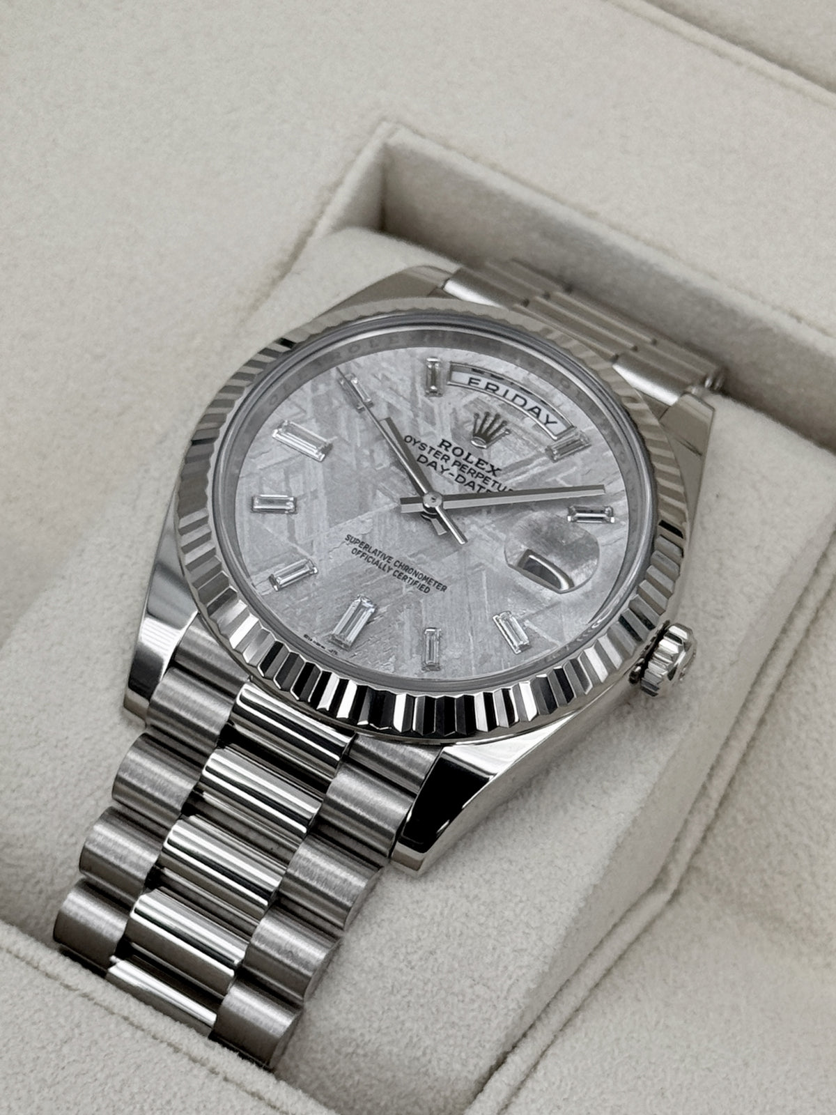 2024 Rolex Day-Date 40mm 228239 White Gold Meteorite Diamond Dial