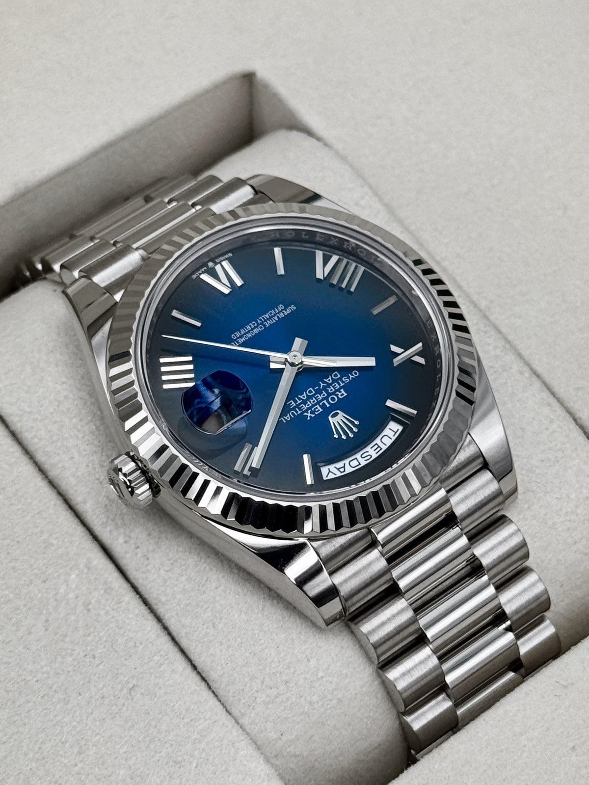 New 2026 Rolex Day-Date 40mm 228239 Presidential Blue Ombre Dial - MyWatchLLC