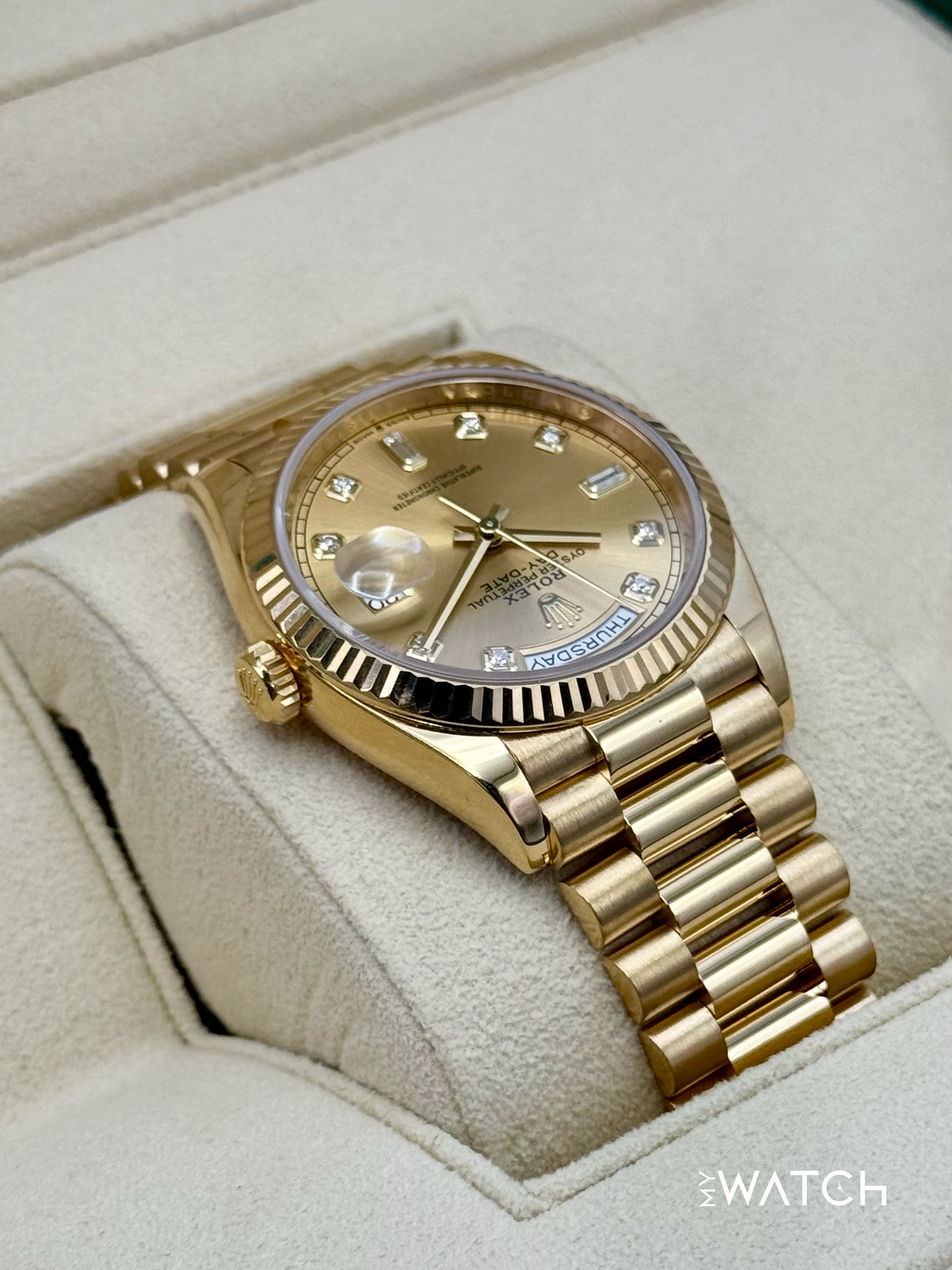 2024 Rolex Day-Date 36mm 128238 Presidential Champagne Diamond Dial