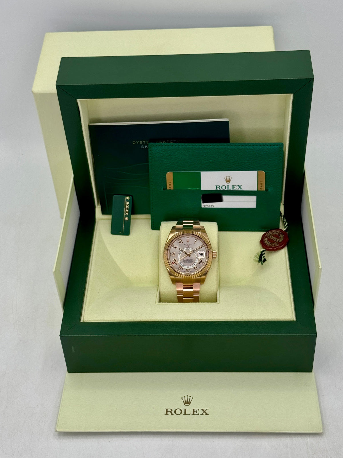 2016 Rolex Sky-Dweller 42mm 326935 Rose Gold Oyster Sundust Roman Numeral Dial (STICKERED)