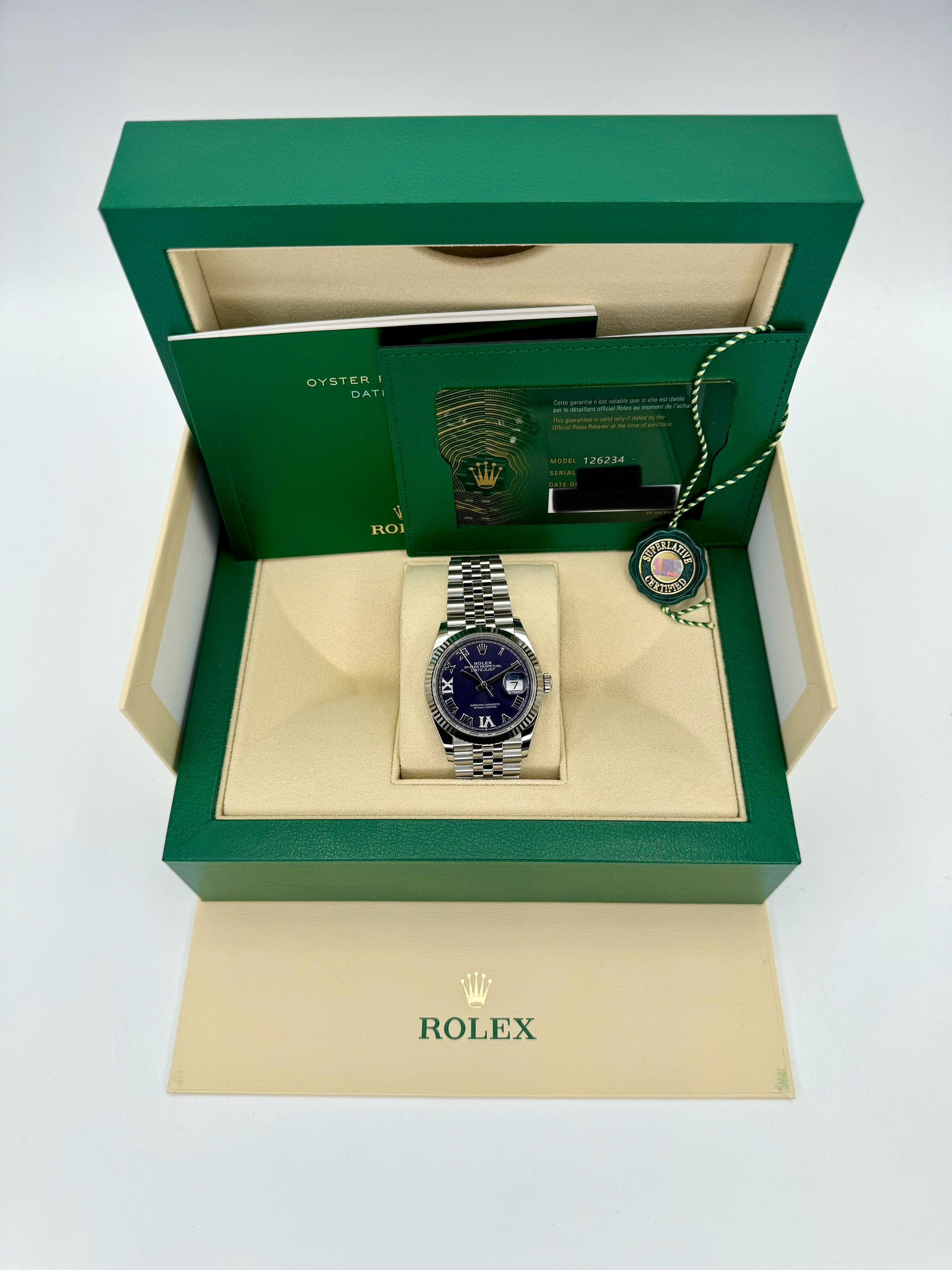 NEW 2023 Rolex Datejust 36mm 126234 Stainless Steel Jubilee Purple Dial - MyWatchLLC