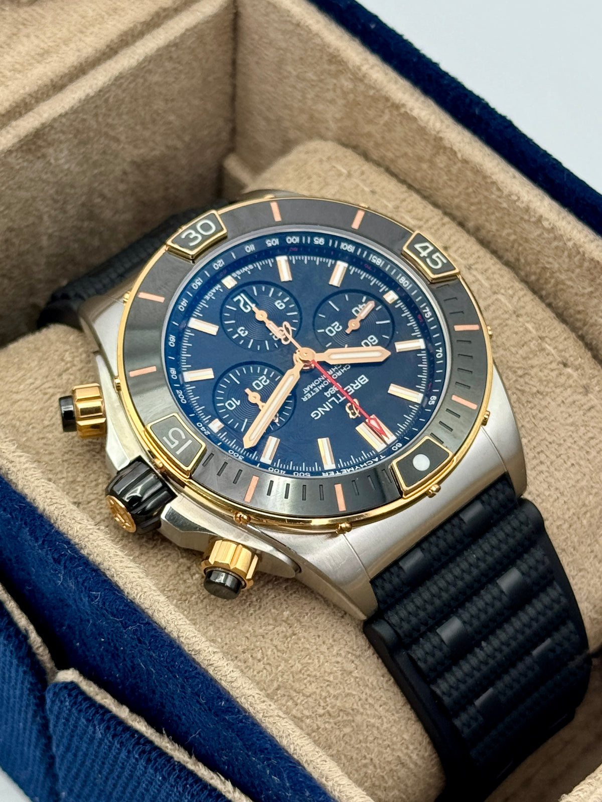 2023 Breitling Super Chronomat B01 44mm UB0136 Two-Tone Black Dial