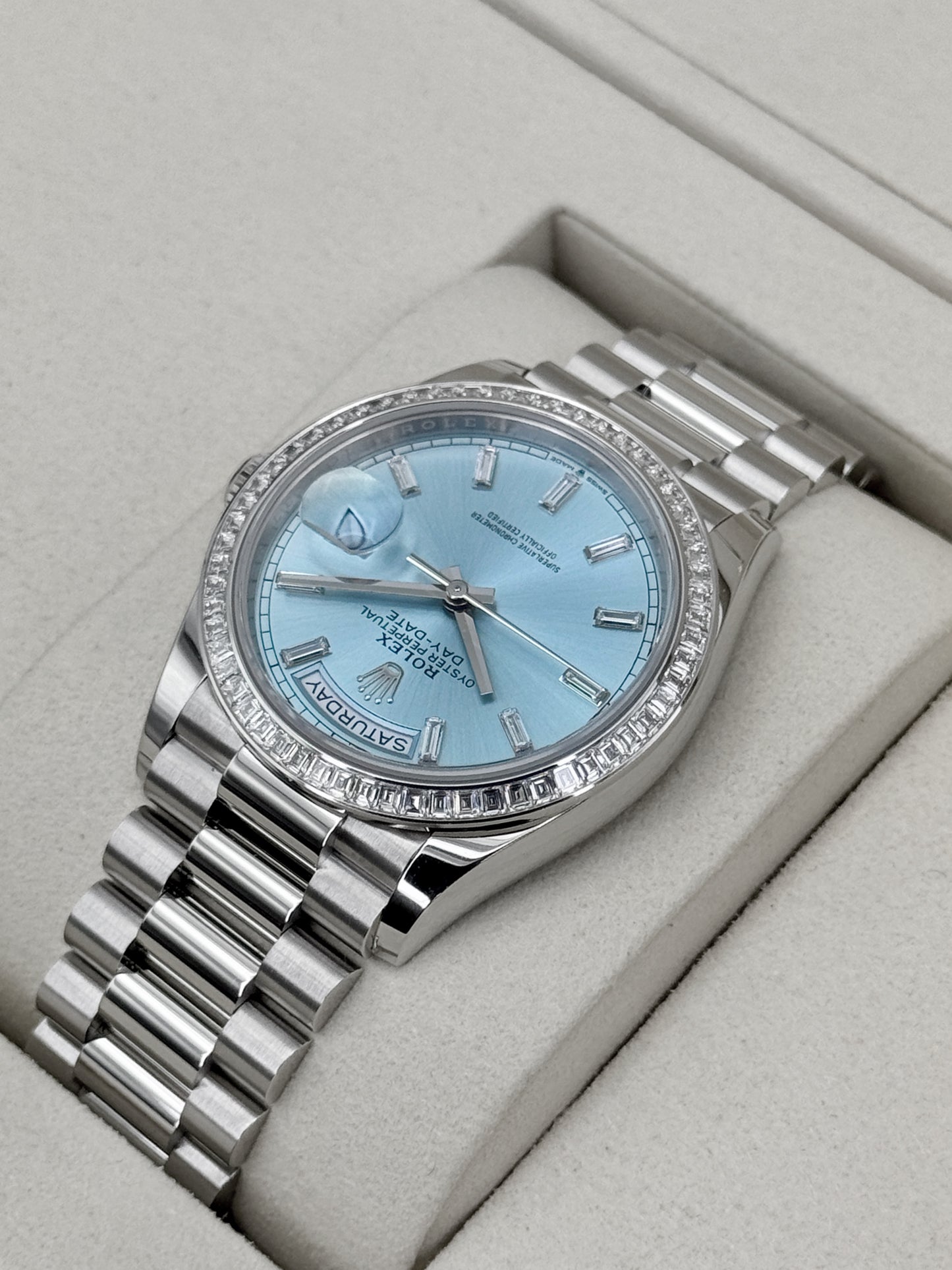 NEW 2026 Rolex Day-Date 36mm 128396TBR Ice Blue Roman Numeral Dial (NEW STYLE CARD)