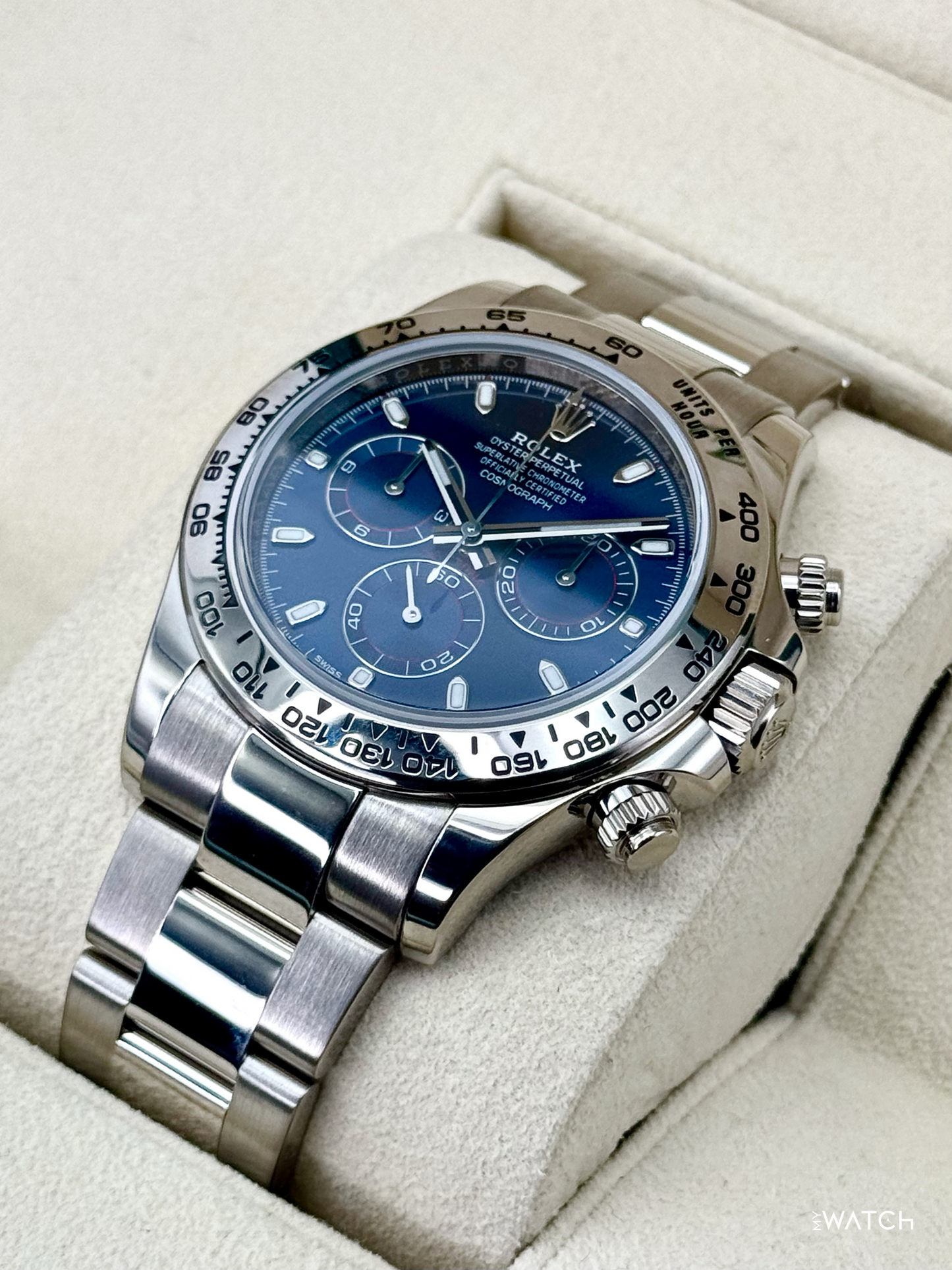 2019 Rolex Daytona 40mm 116509 White Gold Blue Dial - MyWatchLLC