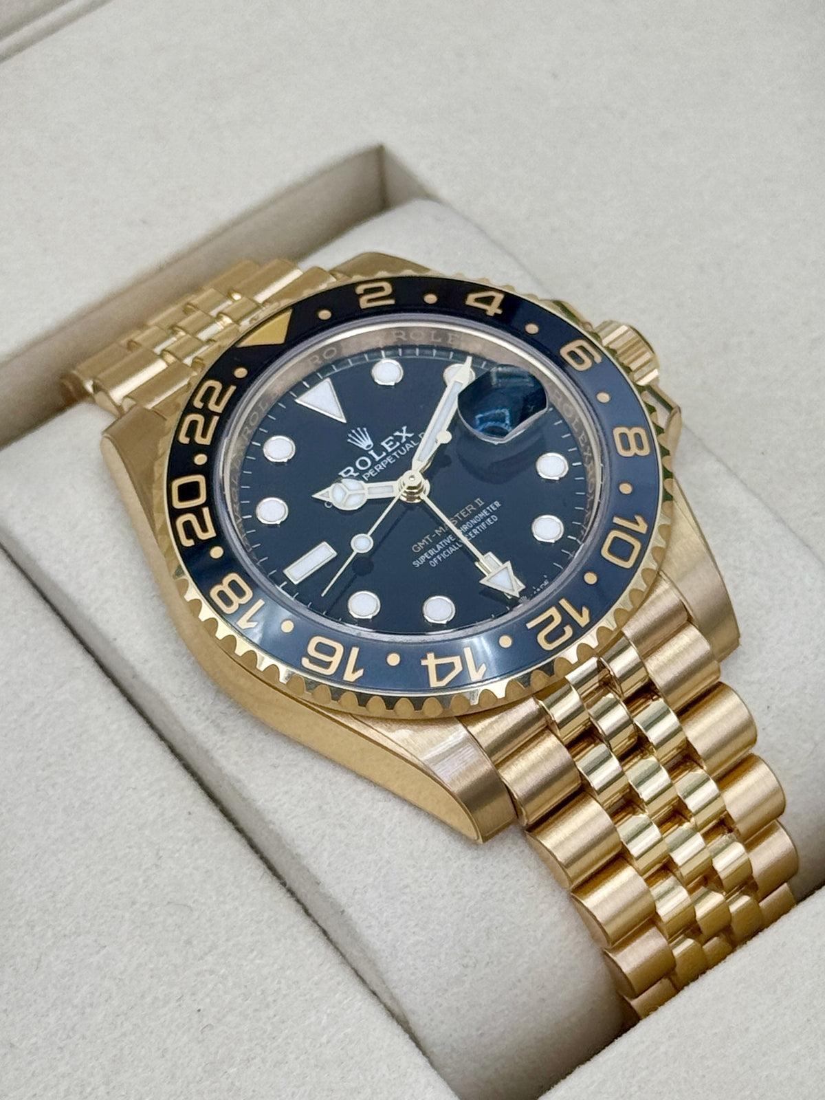 2025 Rolex GMT-Master II 40mm 126718GRNR Yellow Gold Jubilee Black Dial - MyWatchLLC