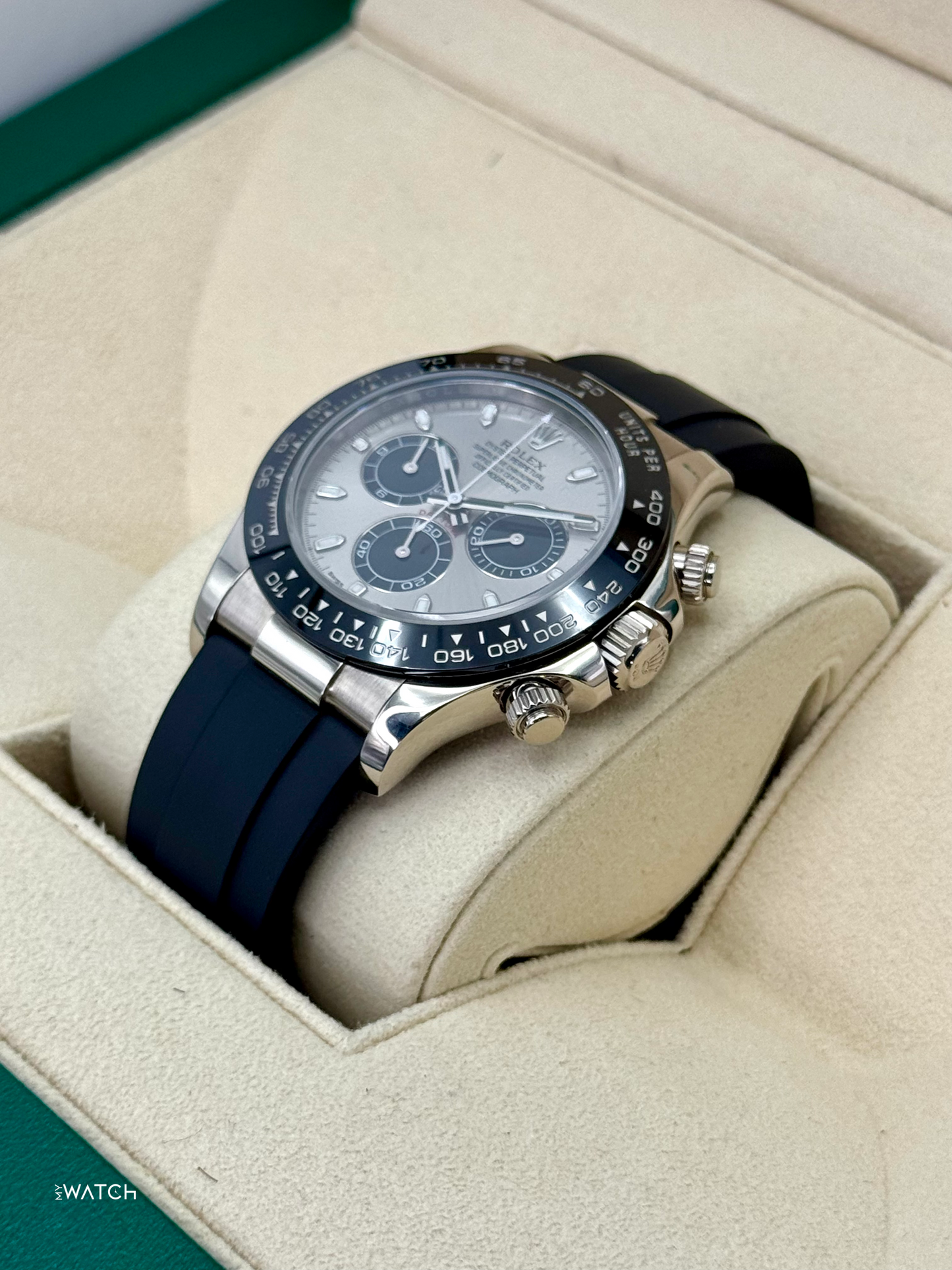 2018 Rolex Daytona 40mm 116519LN White Gold Oysterflex Silver Ghost Dial