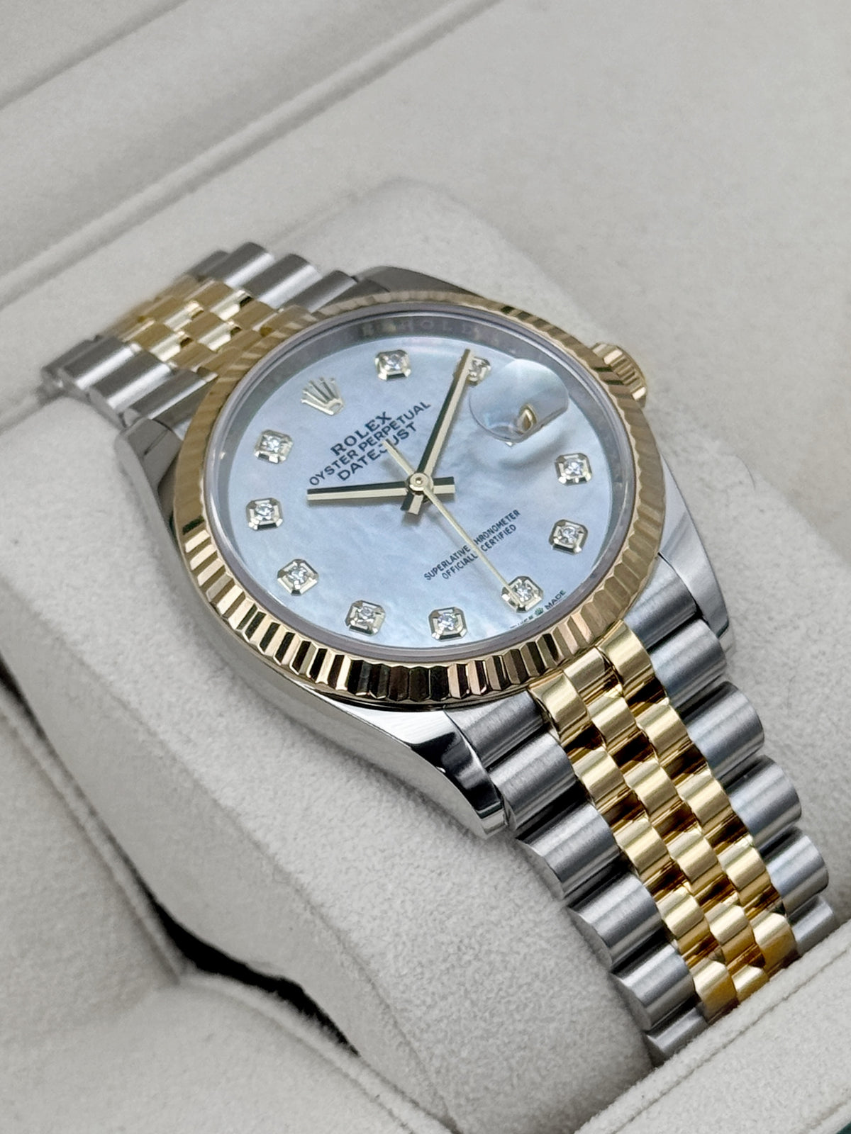 2022 Rolex Datejust 36mm 126233 Two-Tone Jubilee Mother of Pearl Diamond Dial