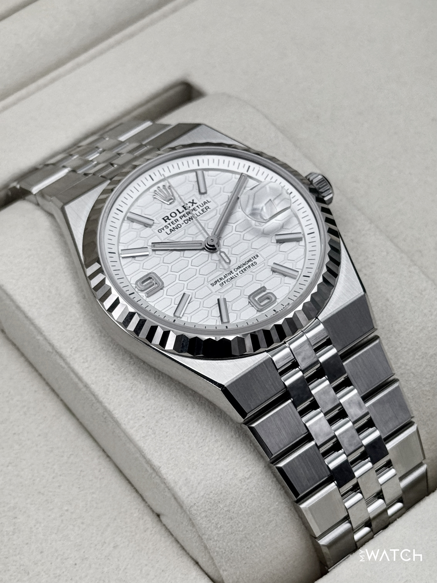 NEW 2026 Rolex Land-Dweller 36mm 127234 Stainless Steel Flat Jubilee White Dial - MyWatchLLC