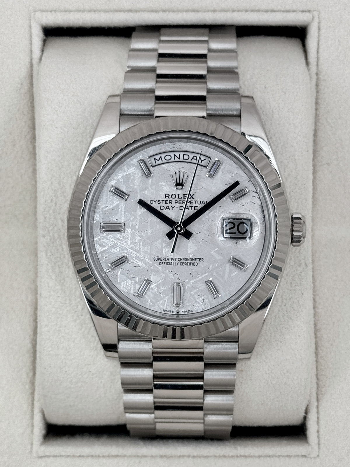 2023 Rolex Day-Date 40mm 228239 Presidential White Gold Meteorite Diamond Dial (CPO)