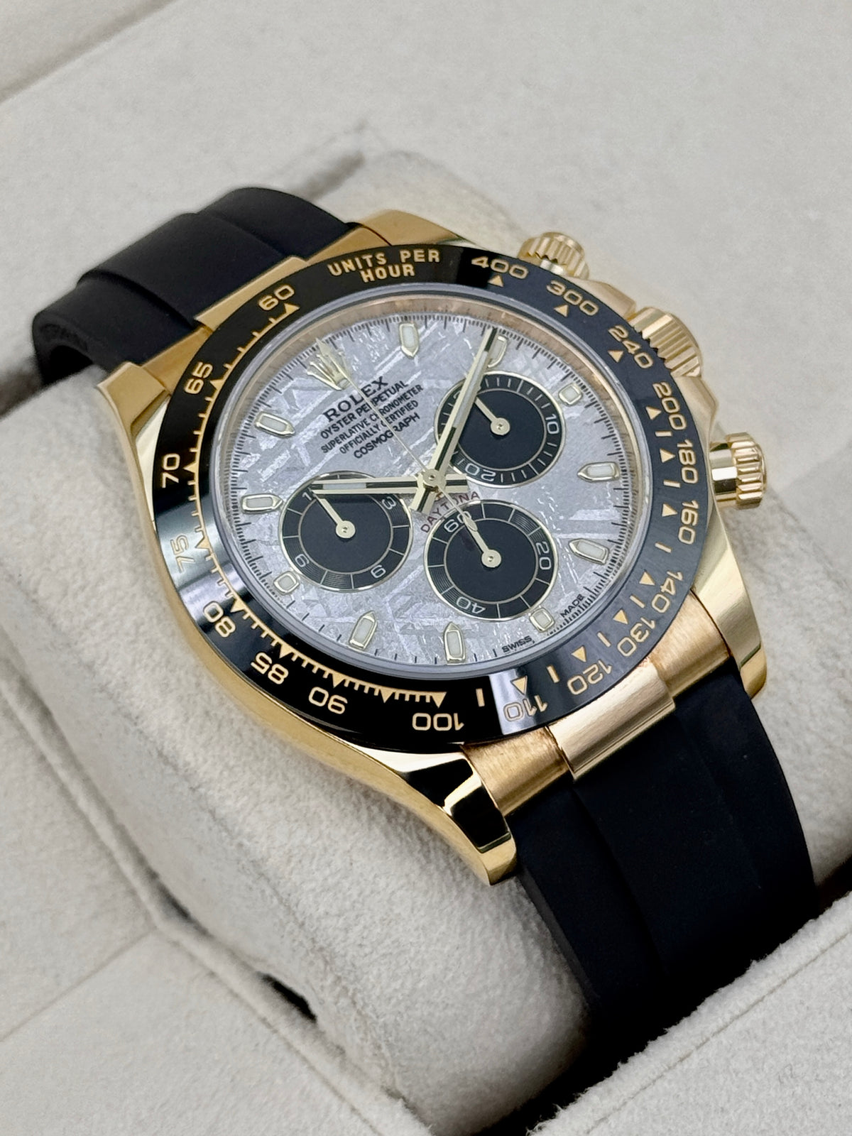 2022 Rolex Daytona 40mm 116518LN Yellow Gold Oysterflex Meteorite Dial