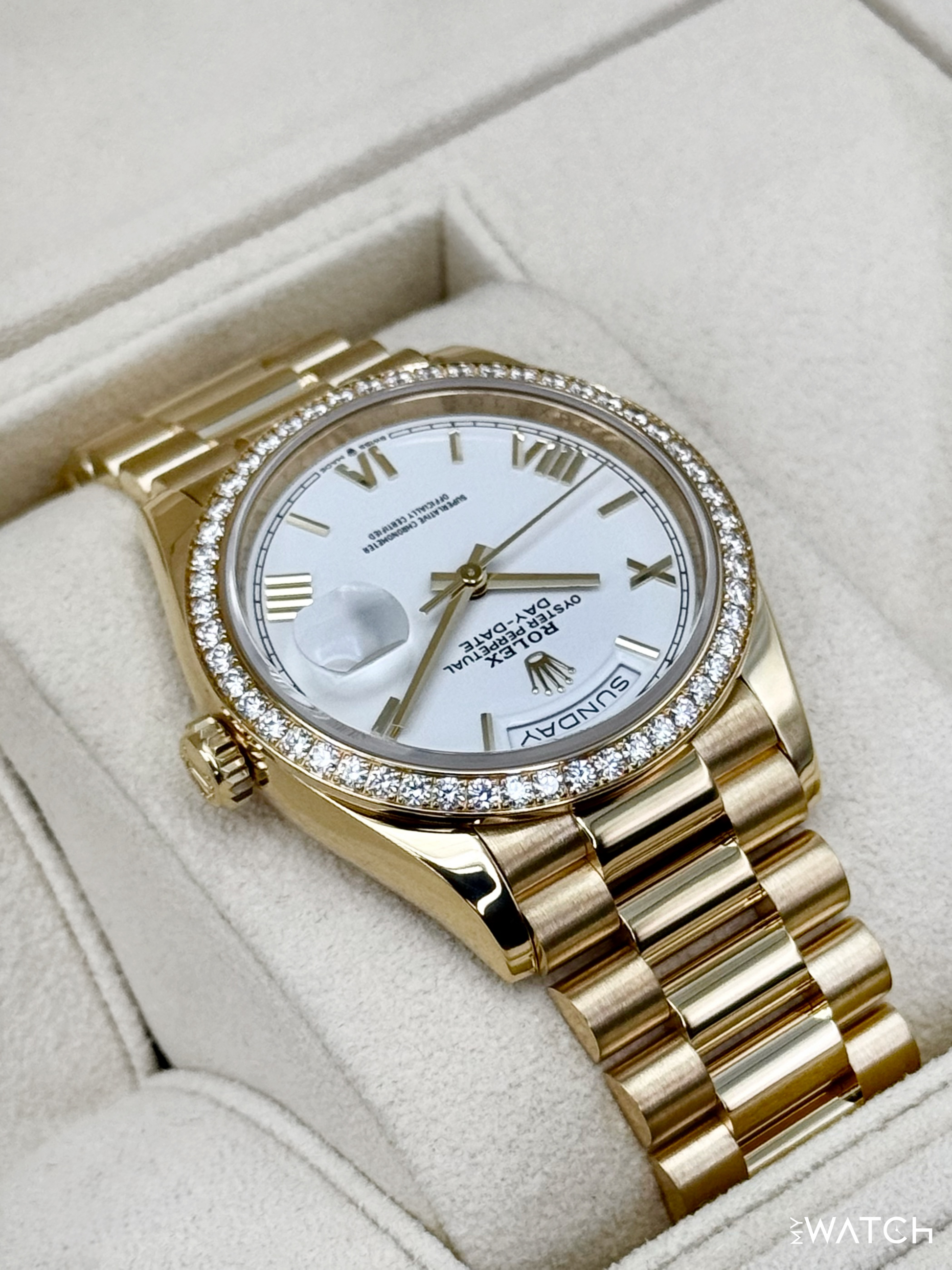 2024 Rolex Day-Date 36mm 128348RBR Presidential Yellow Gold White Dial - MyWatchLLC