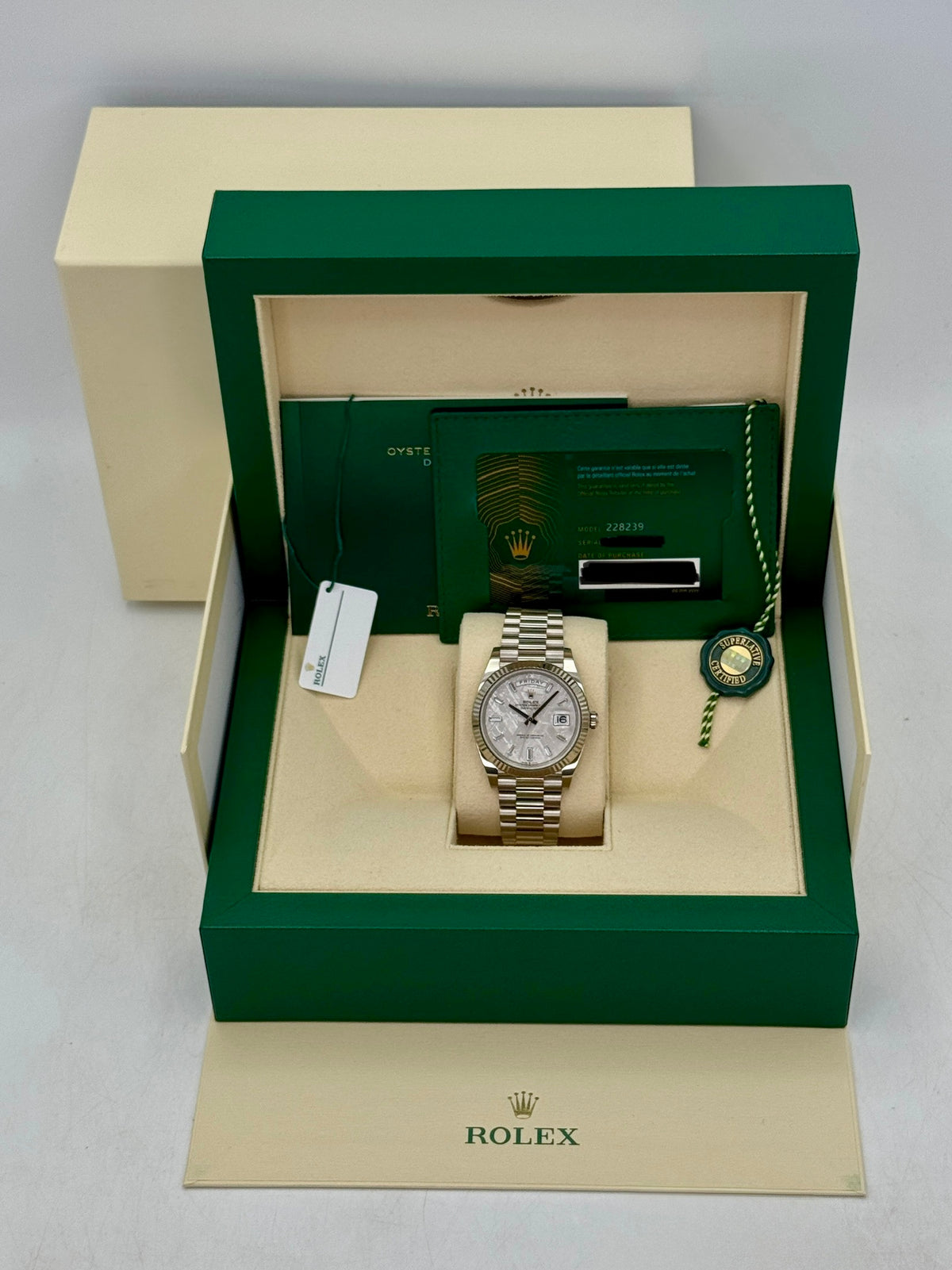 2024 Rolex Day-Date 40mm 228239 White Gold Meteorite Diamond Dial
