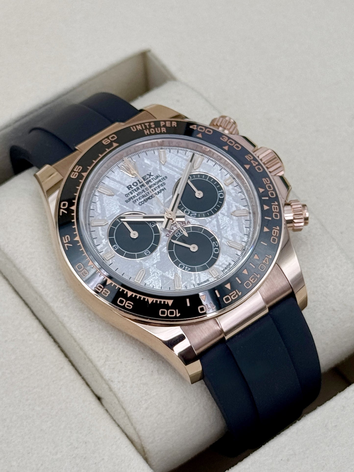 2026 Rolex Daytona 40mm 126515LN Rose Gold Oysterflex Meteorite Dial