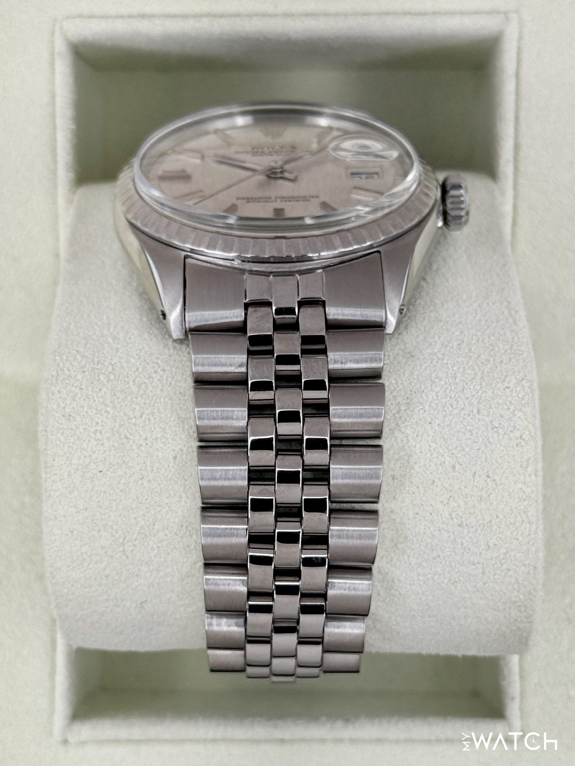 1970 Rolex Datejust 36mm 1603 Stainless Steel Jubilee Silver Linen Dial - MyWatchLLC