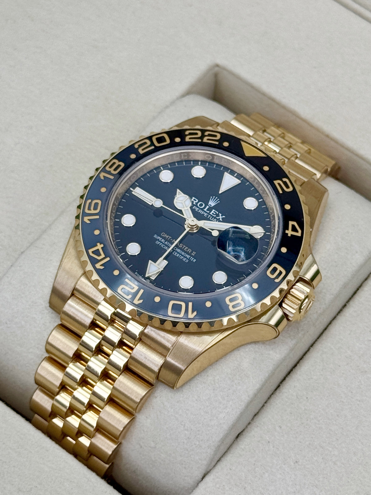 2025 Rolex GMT-Master II 40mm 126718GRNR Yellow Gold Jubilee Black Dial - MyWatchLLC