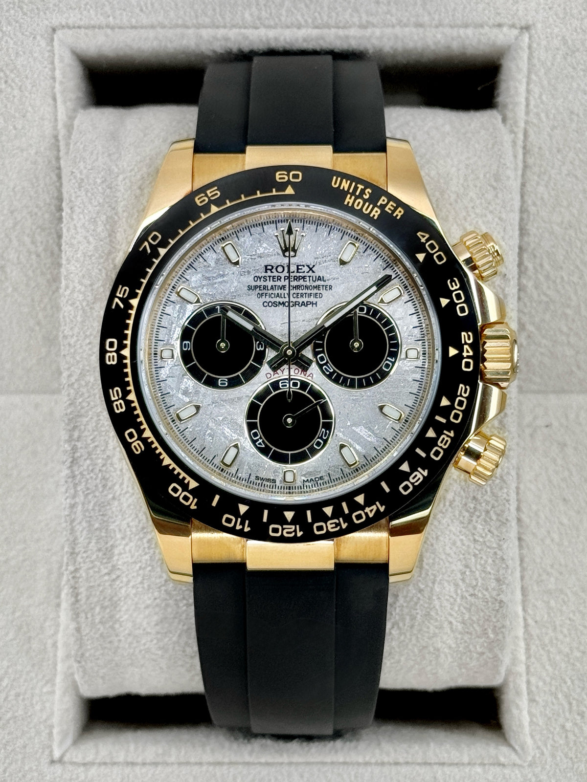 2022 Rolex Daytona 40mm 116518LN Yellow Gold Oysterflex Meteorite Dial