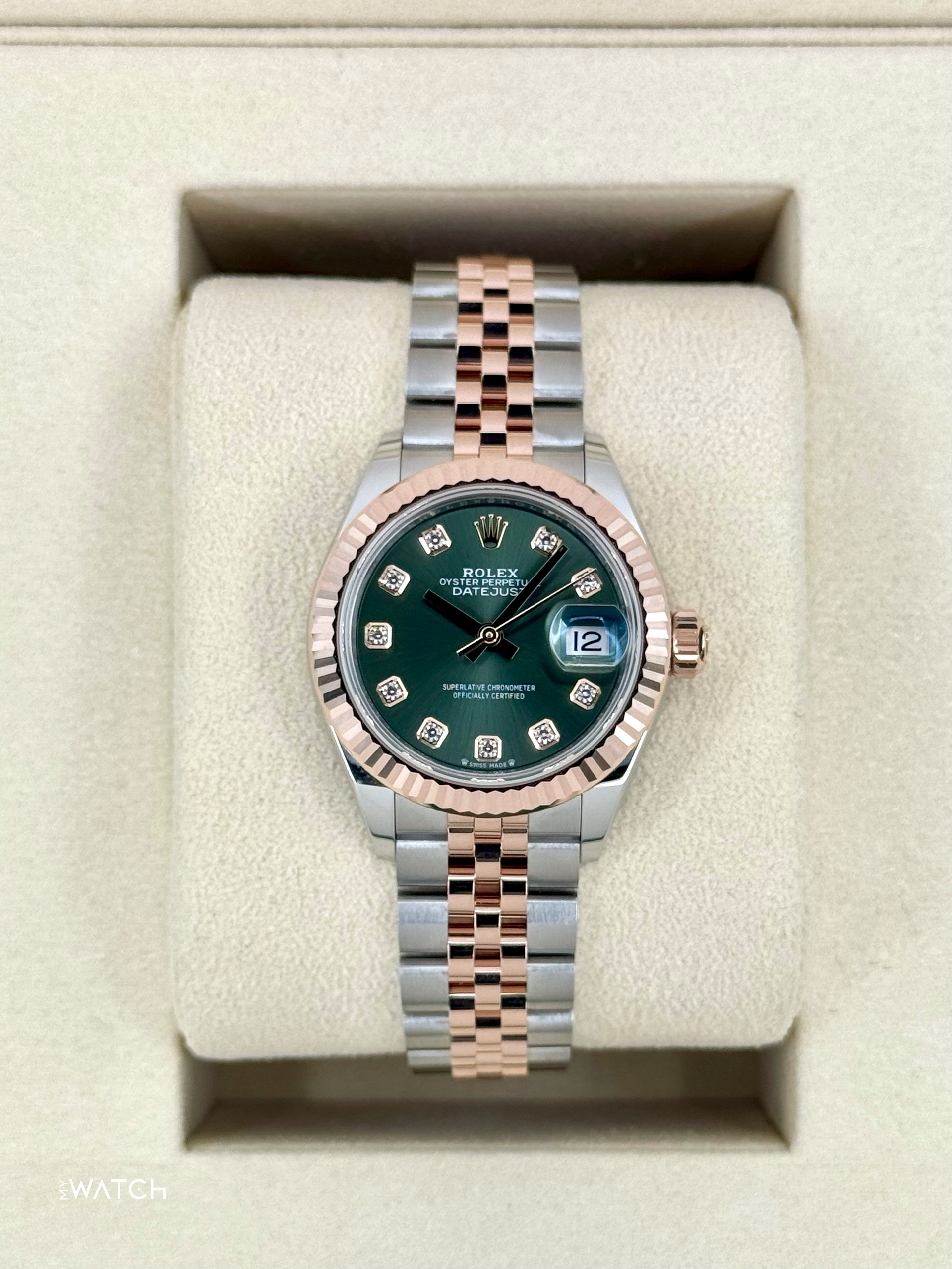 NEW 2025 Rolex Ladies Datejust 28mm 279171 Two-Tone Green Diamond Dial