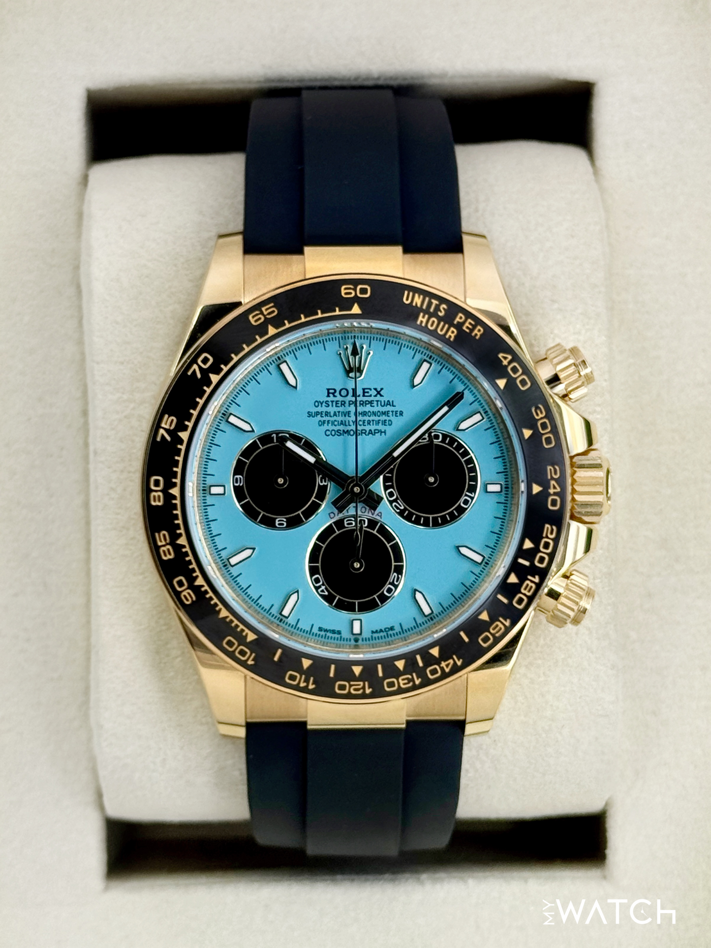 NEW 2025 Rolex Daytona 40mm 126518LN Yellow Gold Oysterflex Turquoise Dial